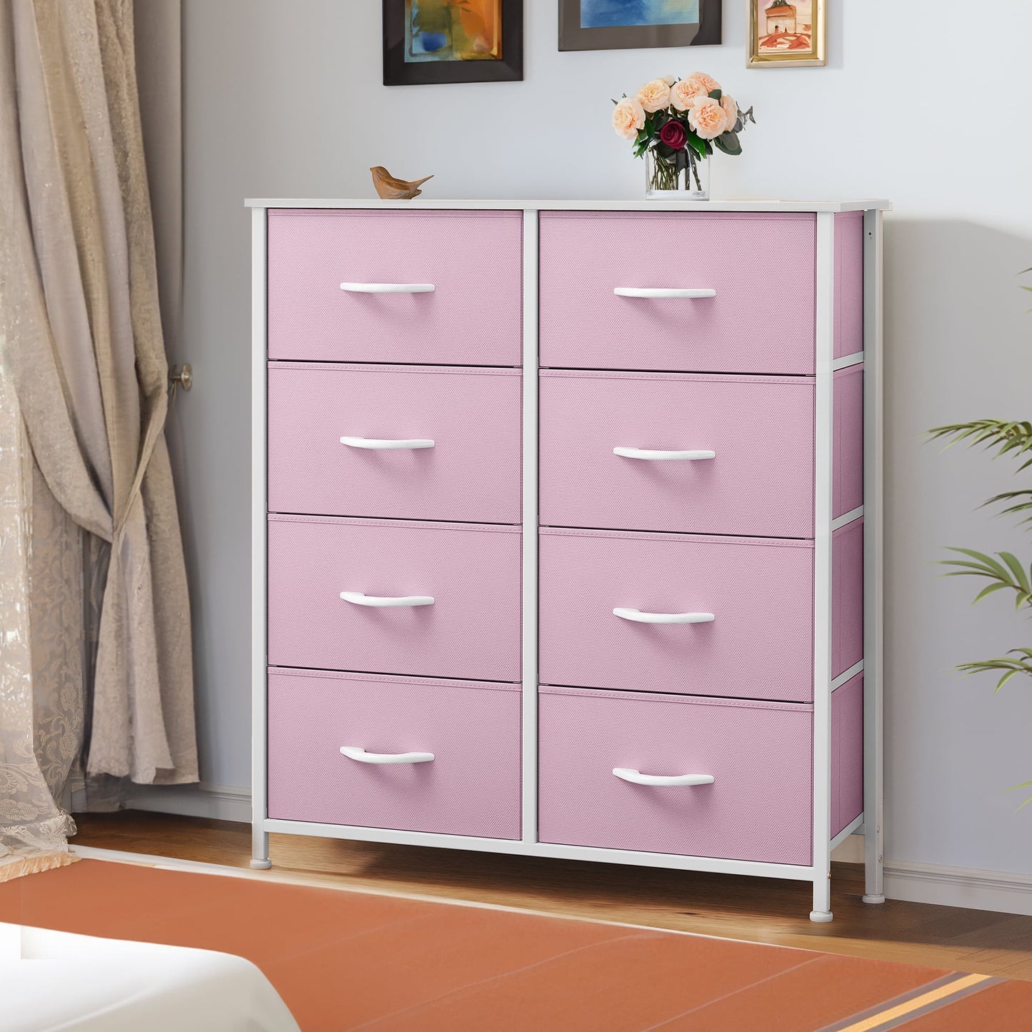 Uforic 8 Drawers Dresser Chest of Drawers Fabric Storage Dressers for Living Room , for Adult, Pink