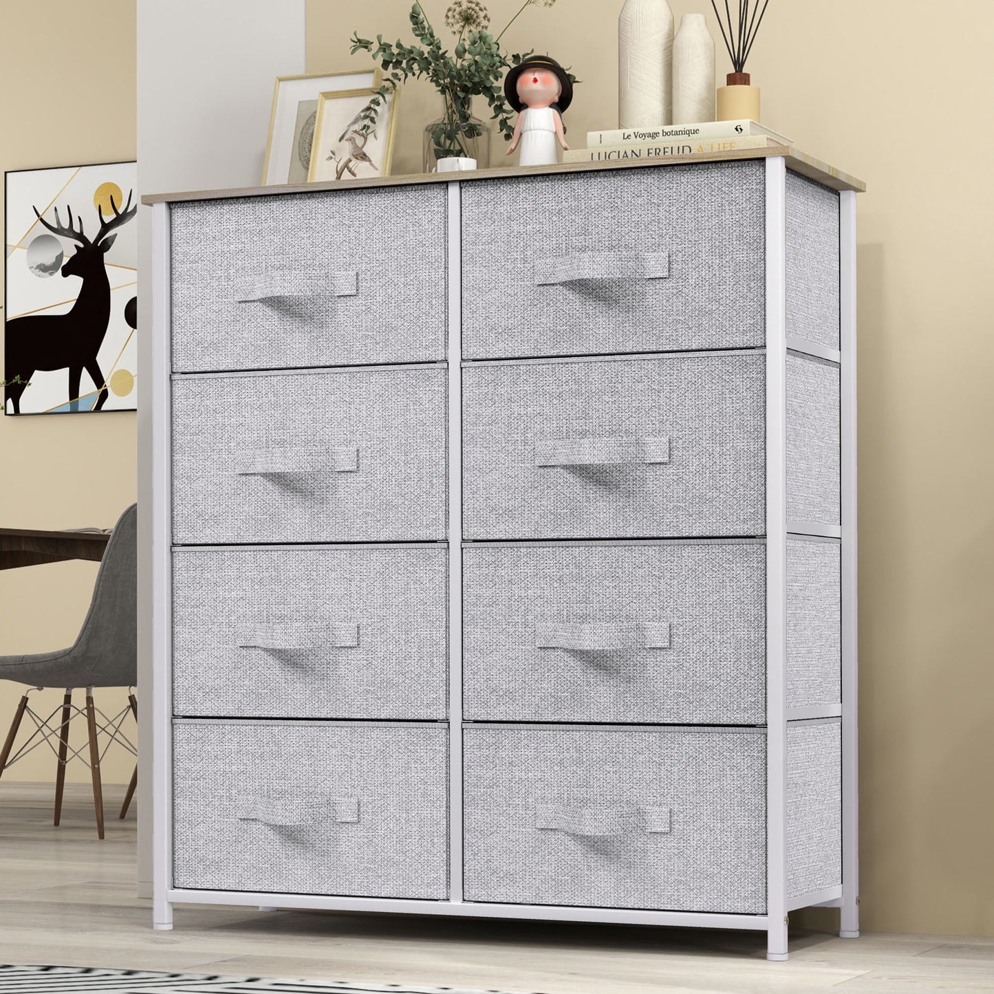 Uforic 8 Drawers Dresser Chest of Drawers for Fabric Storage Dressers for Living Room Light Gray