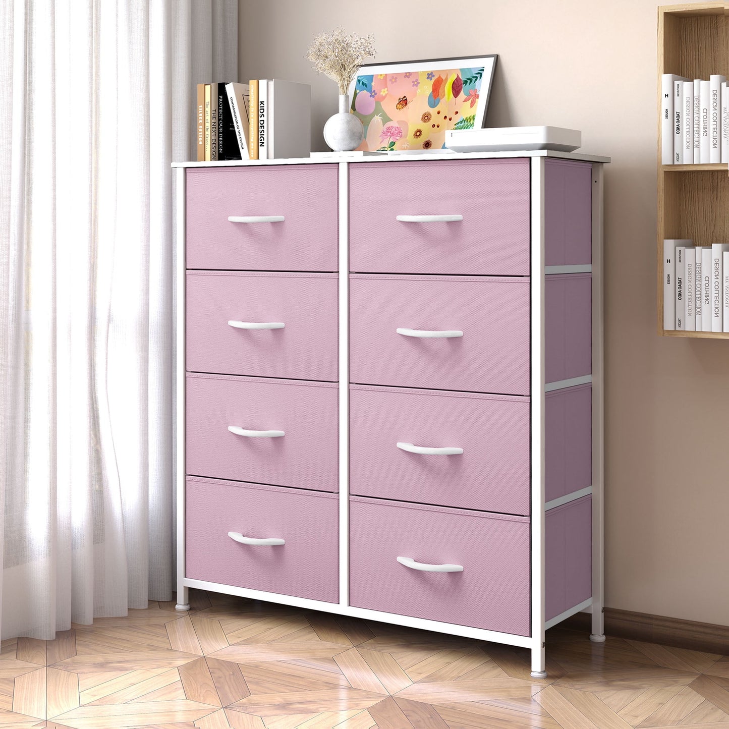Uforic 8 Drawers Dresser Chest of Drawers for Fabric Storage Dressers for Living Room Pink
