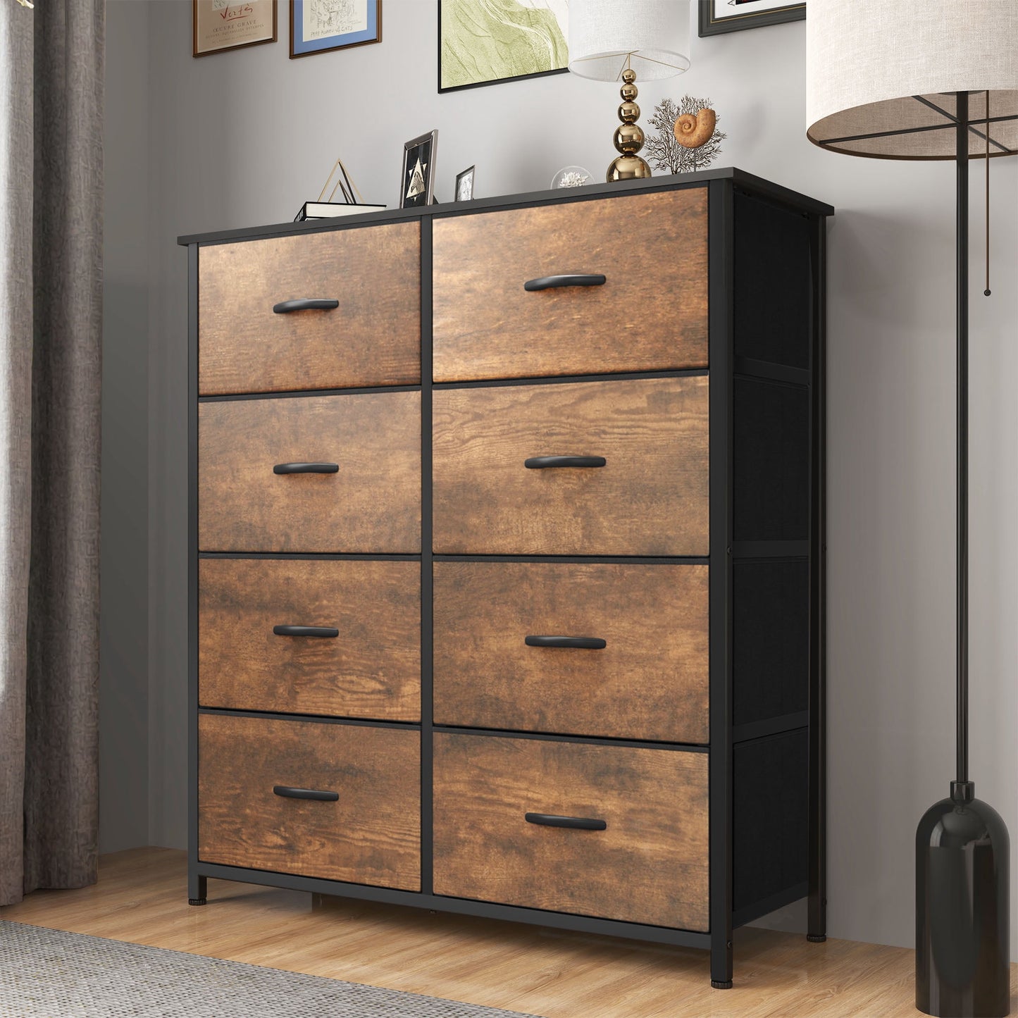 Uforic 8 Drawers Dresser Chest of Drawers for Fabric Storage Dressers for Living Room Rustic Brown