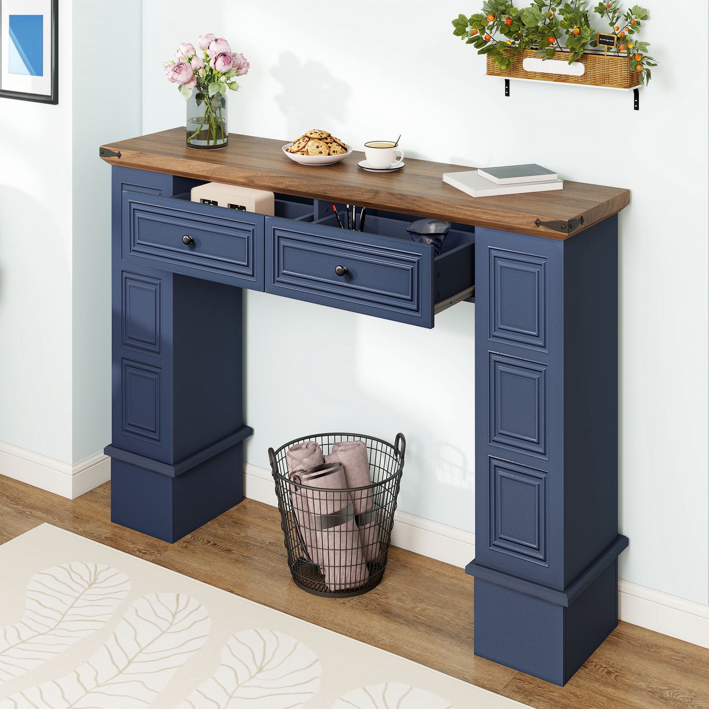 Uforic Console Table with Storage Drawers, Sofa Table for Living Room Entryway, Blue