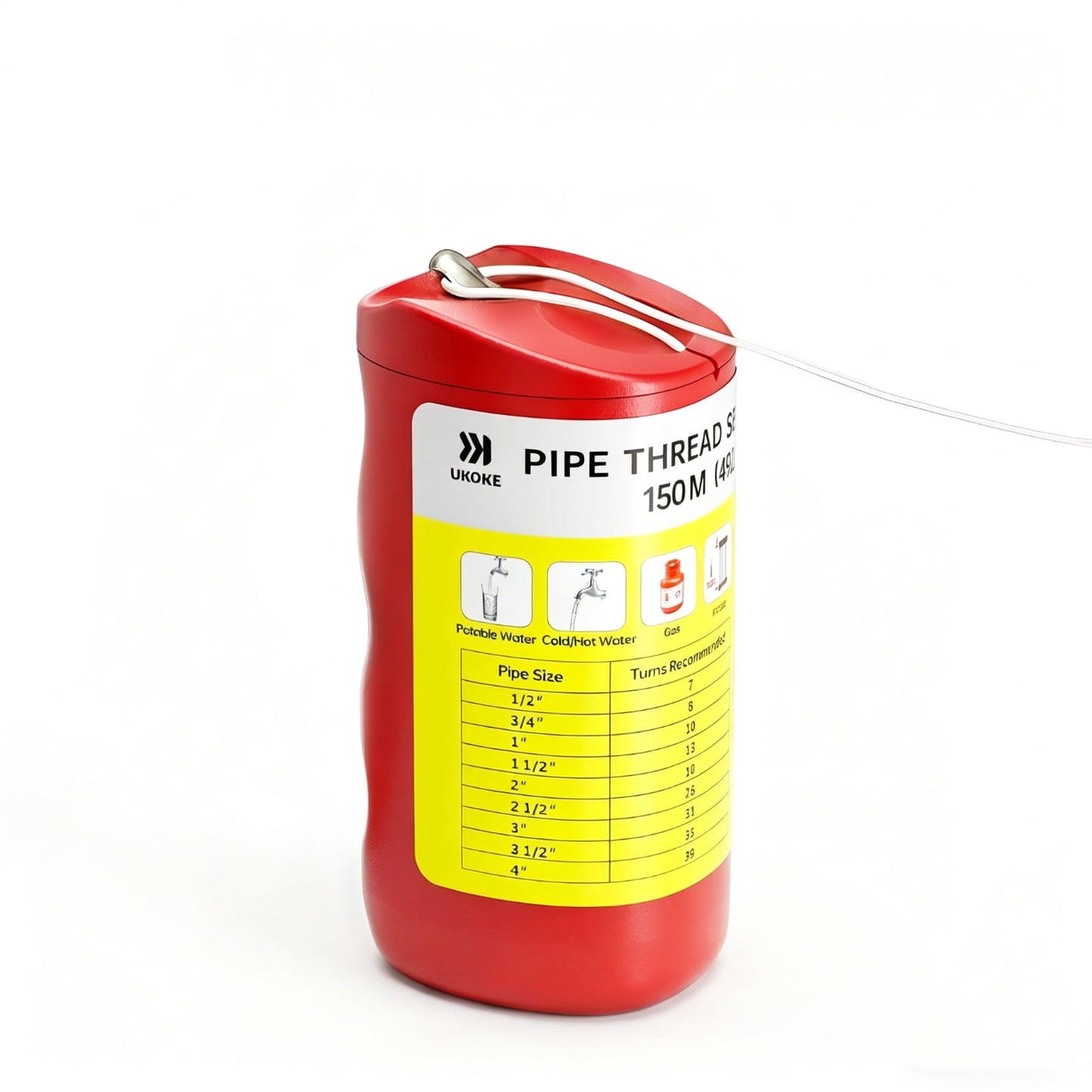 Ukoke 492ft Pipe Thread Sealant Cord – Adjustable NPT Thread Sealer for Plumbing, Gas & HVAC, Cleaner PTFE Tape Upgrade for Stainless Steel, PVC & Copper Pipes (1/8" to 4" Fittings)-150M