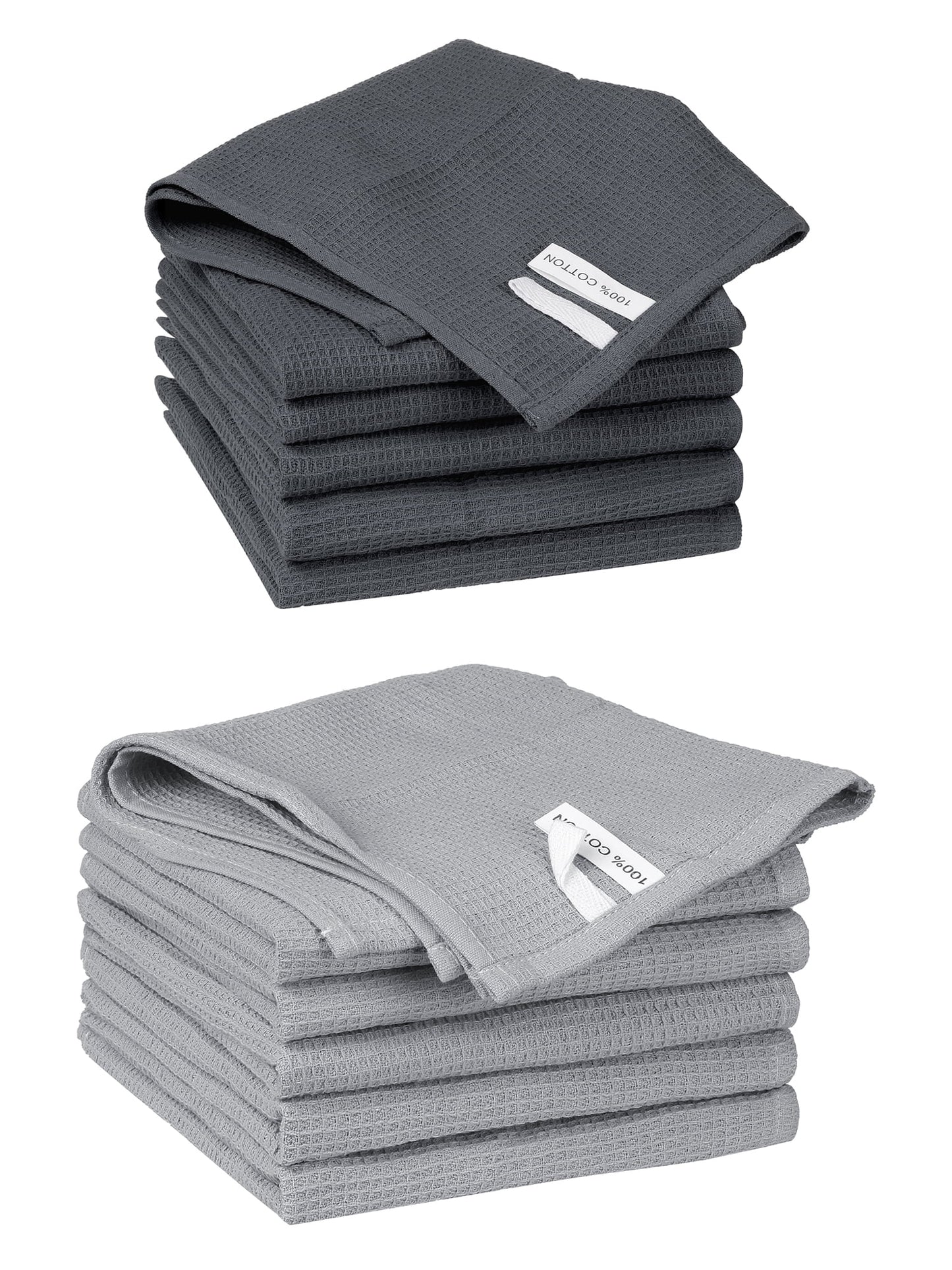 Unique Bargains 12 Pack Cotton Waffle Weave Cleaning Clothes Reusable Kitchen Towels Dark Grey/Light Grey 14" x 14"