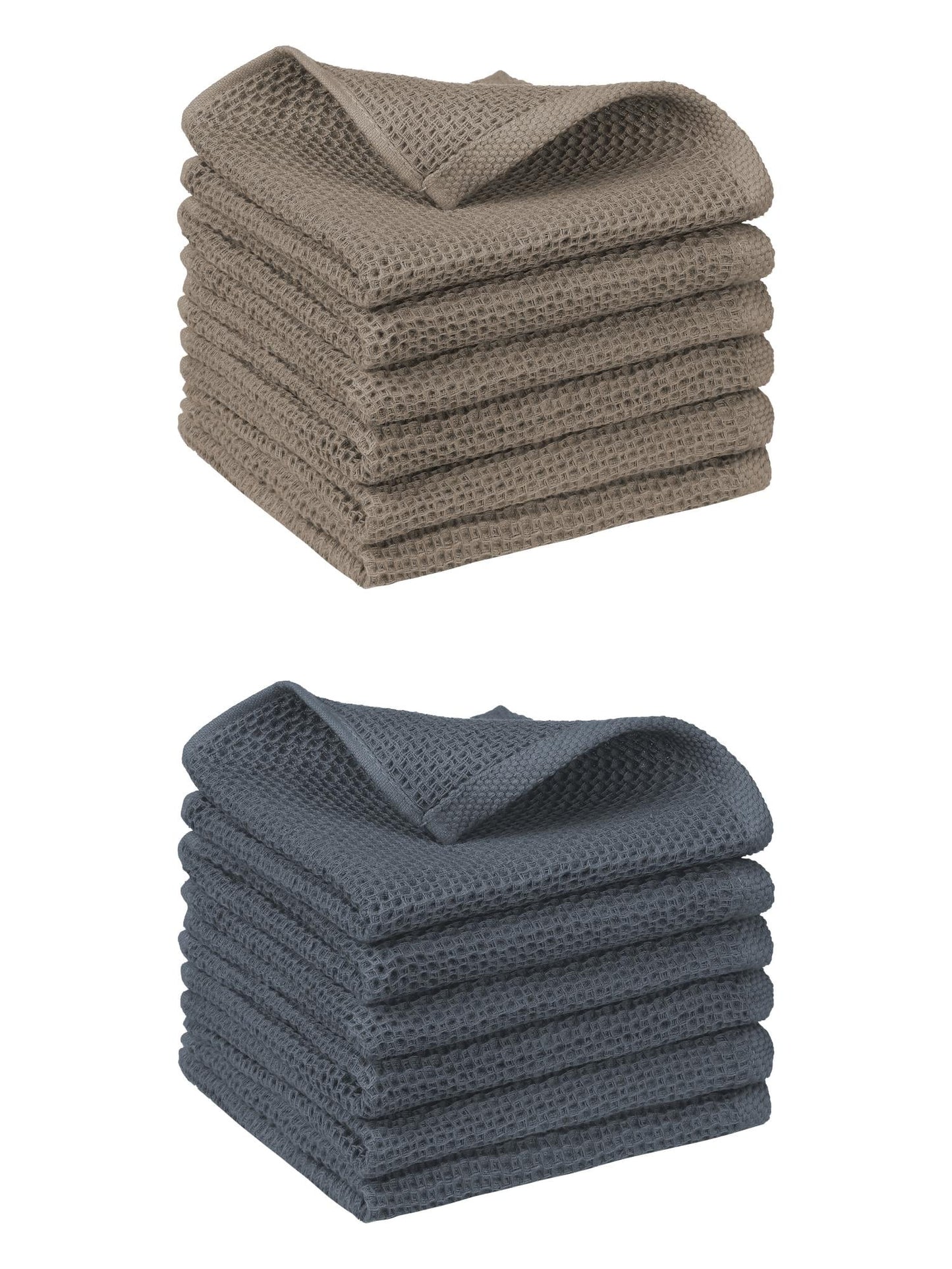 Unique Bargains 12 Pcs Cotton Absorbent Double-Sided Waffle Weave Kitchen Dish Towels Grey/Brown 12 Pack