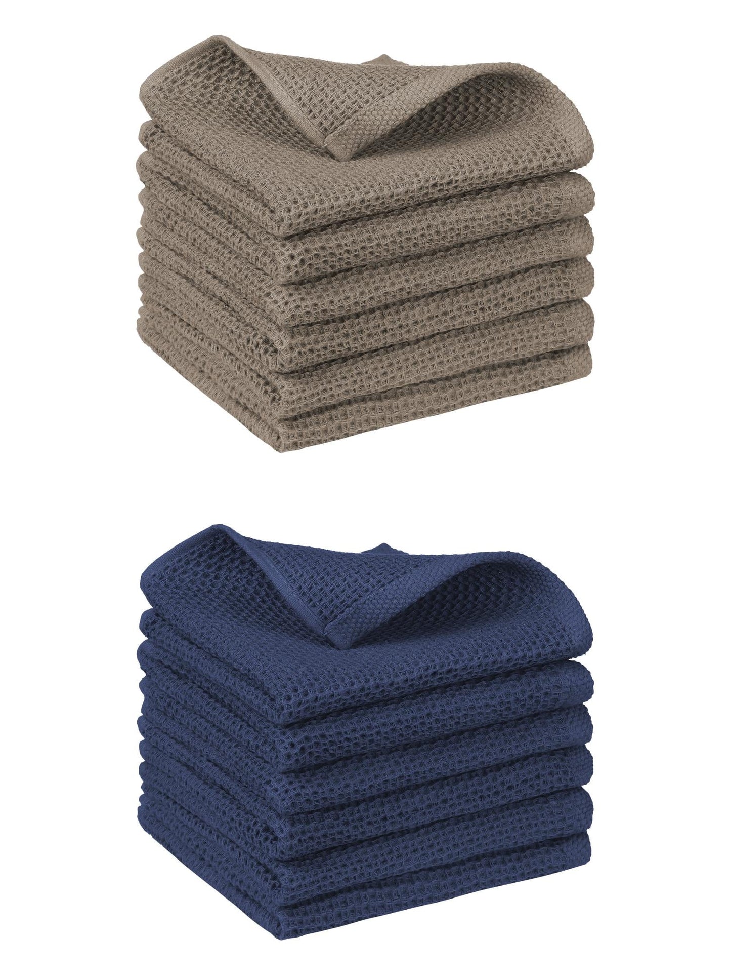 Unique Bargains 12 Pcs Cotton Absorbent Double-Sided Waffle Weave Kitchen Dish Towels Navy Blue/Brown 12 Pack