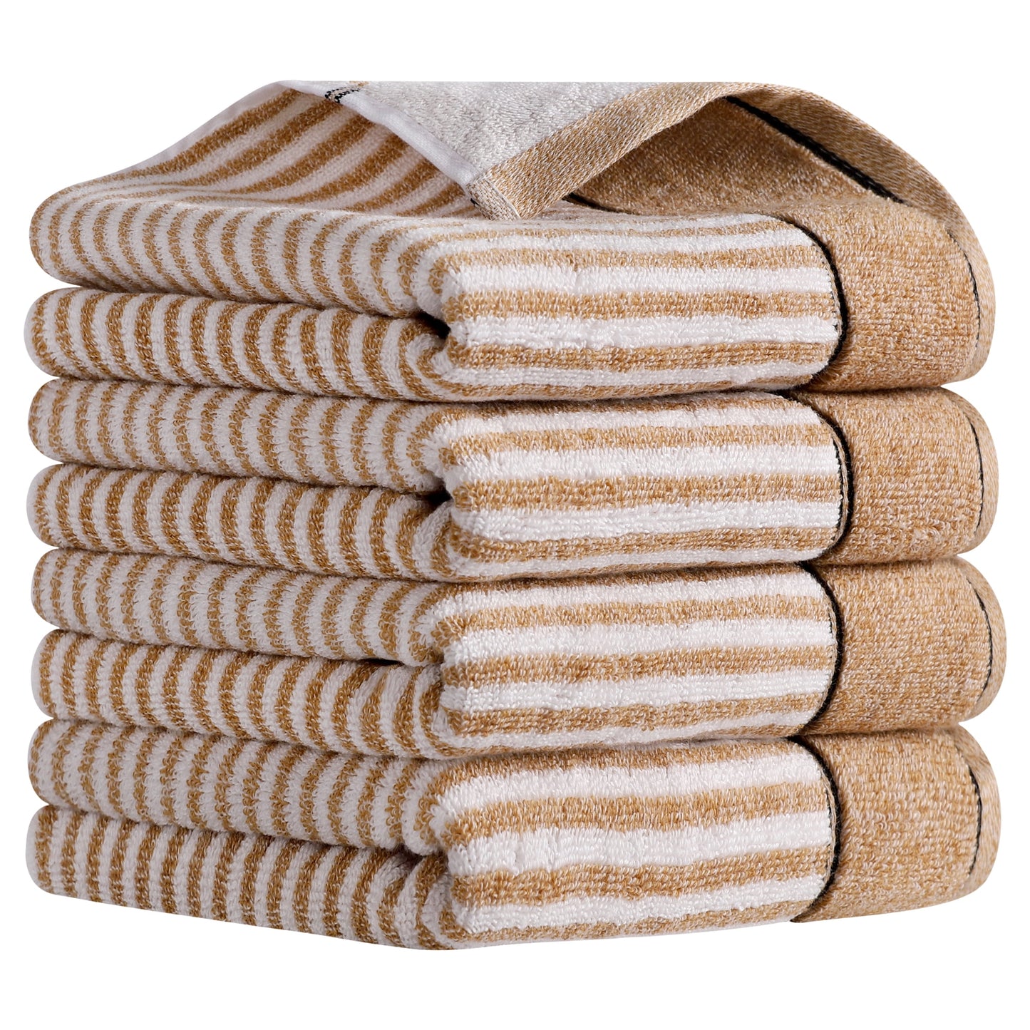 Unique Bargains 13 x 29 Inch Striped Cotton Bathroom Hand Towels Brown 4-Piece