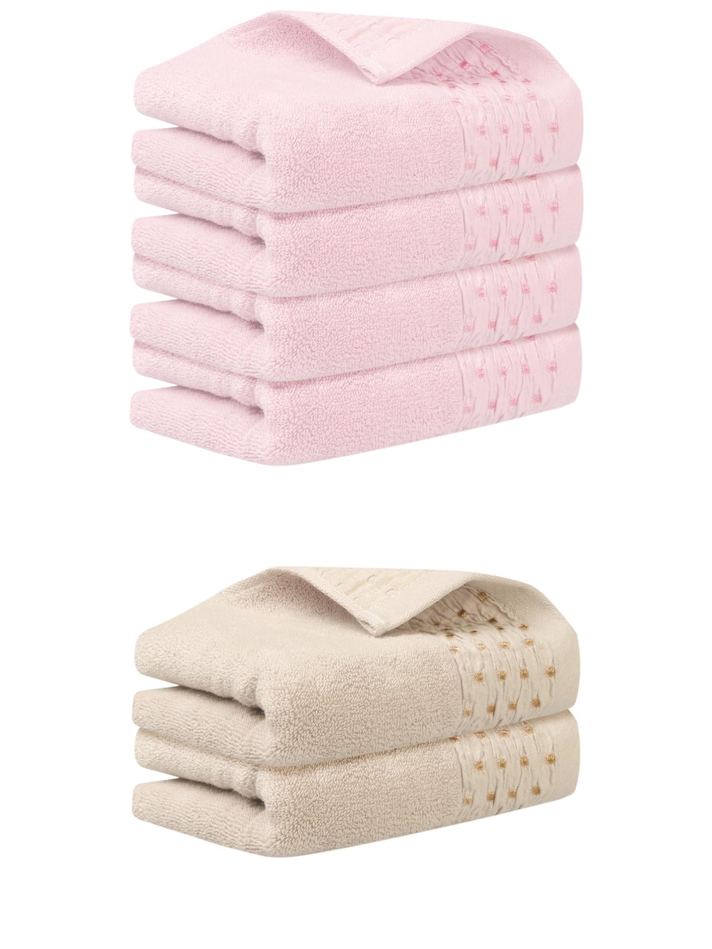 Unique Bargains 14" x 30" Embroidery Pattern Cotton Hand Towels Set Light Brown, Pink 6pk