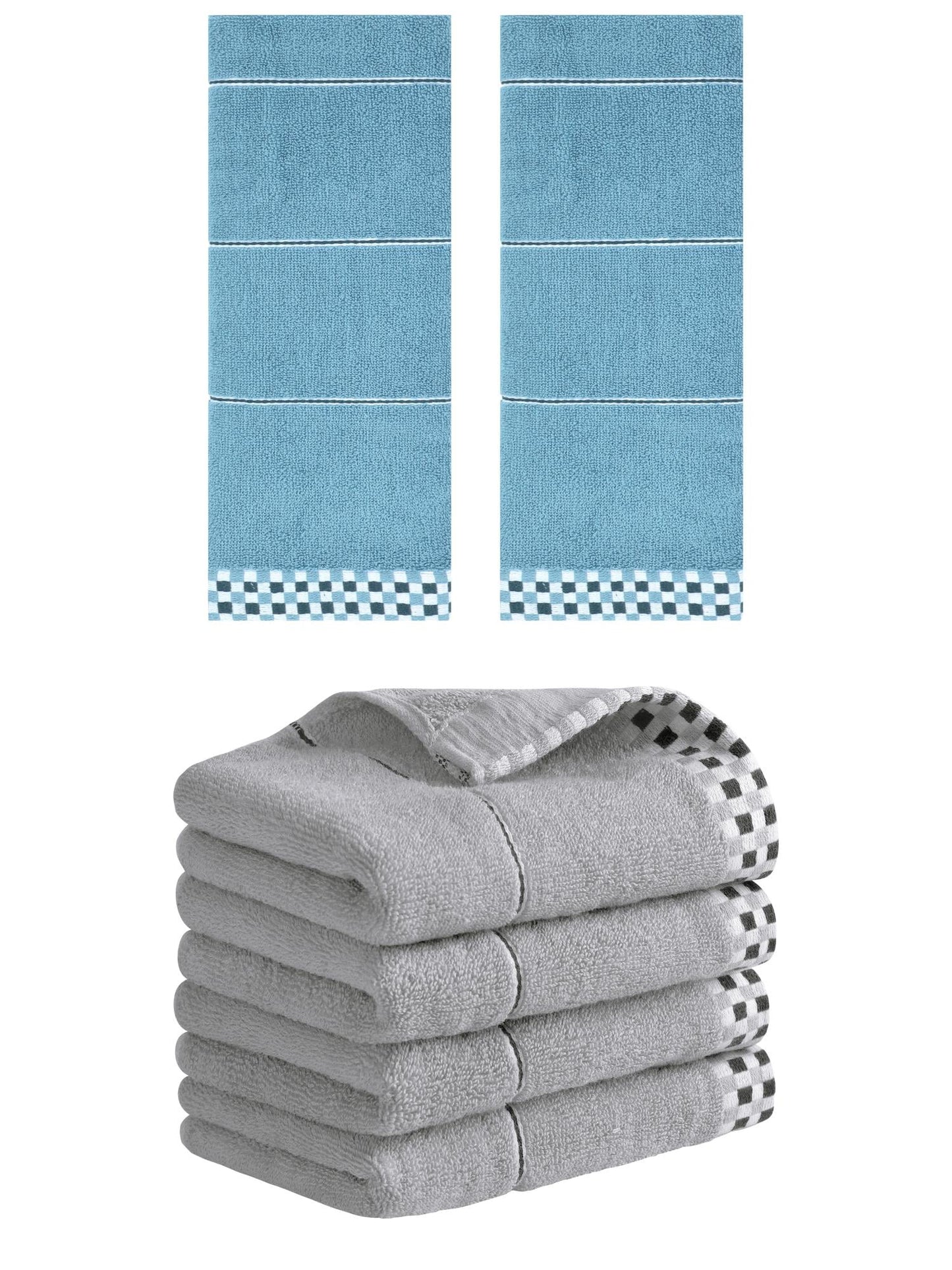 Unique Bargains 14" x 30" Striped Checked Hand Towels Blue/Grey 6