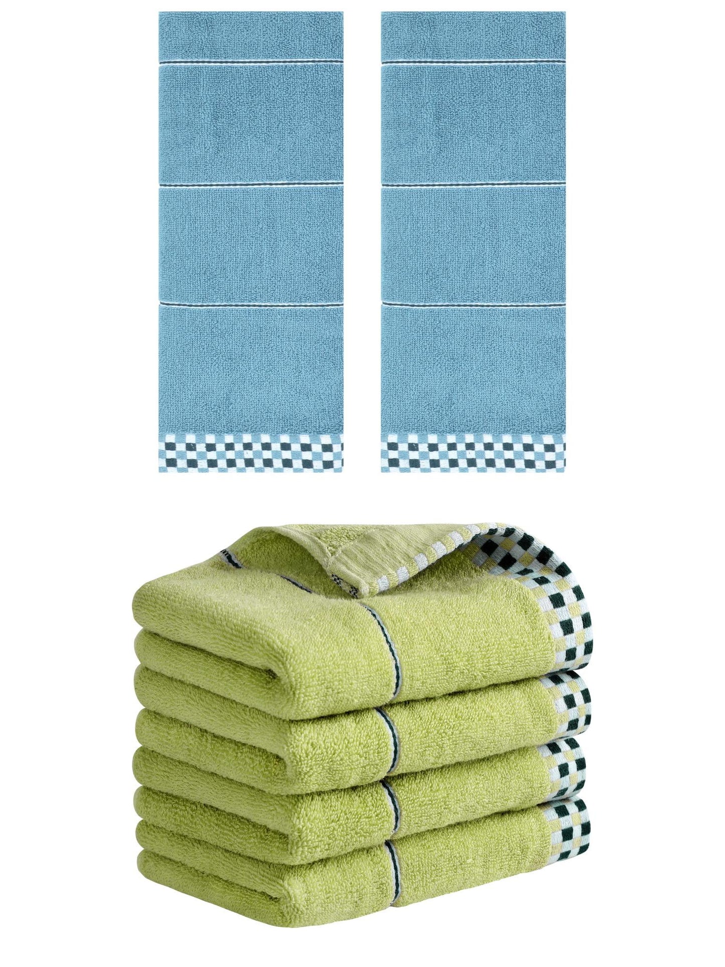 Unique Bargains 14" x 30" Striped Checked Hand Towels Green/Blue 6
