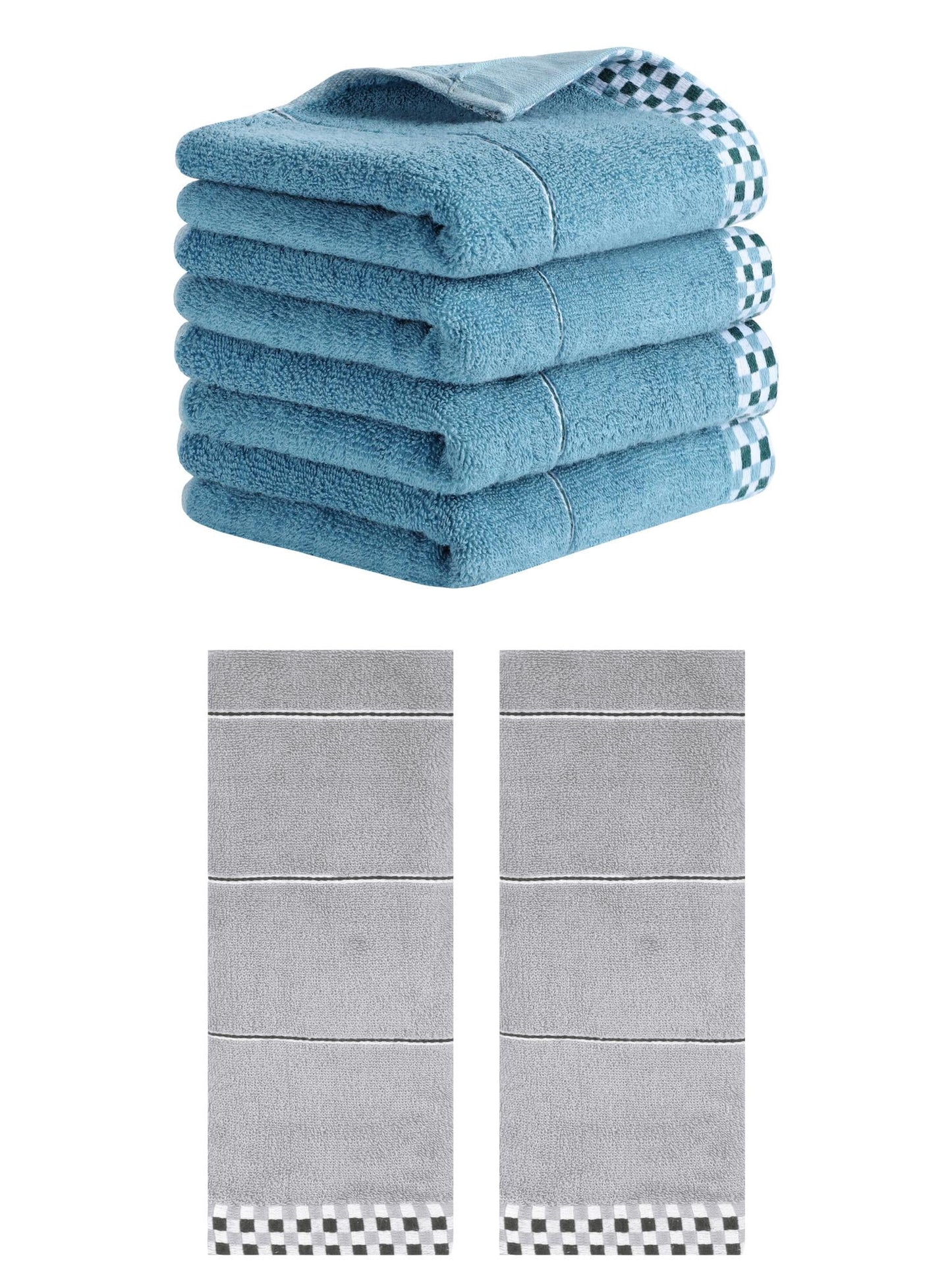 Unique Bargains 14" x 30" Striped Checked Hand Towels Grey/Blue 6