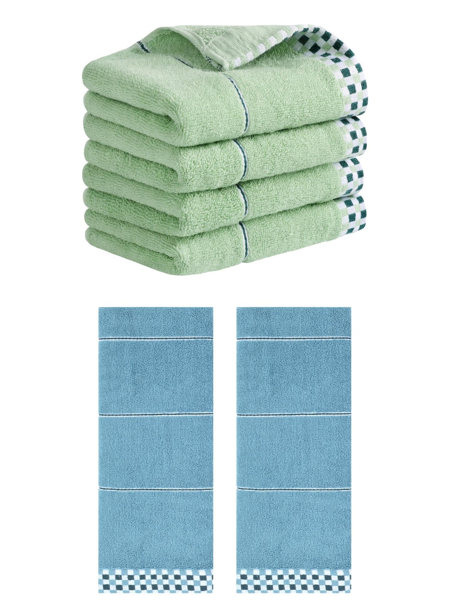 Unique Bargains 14" x 30" Striped Checked Hand Towels Light Green/Blue 6