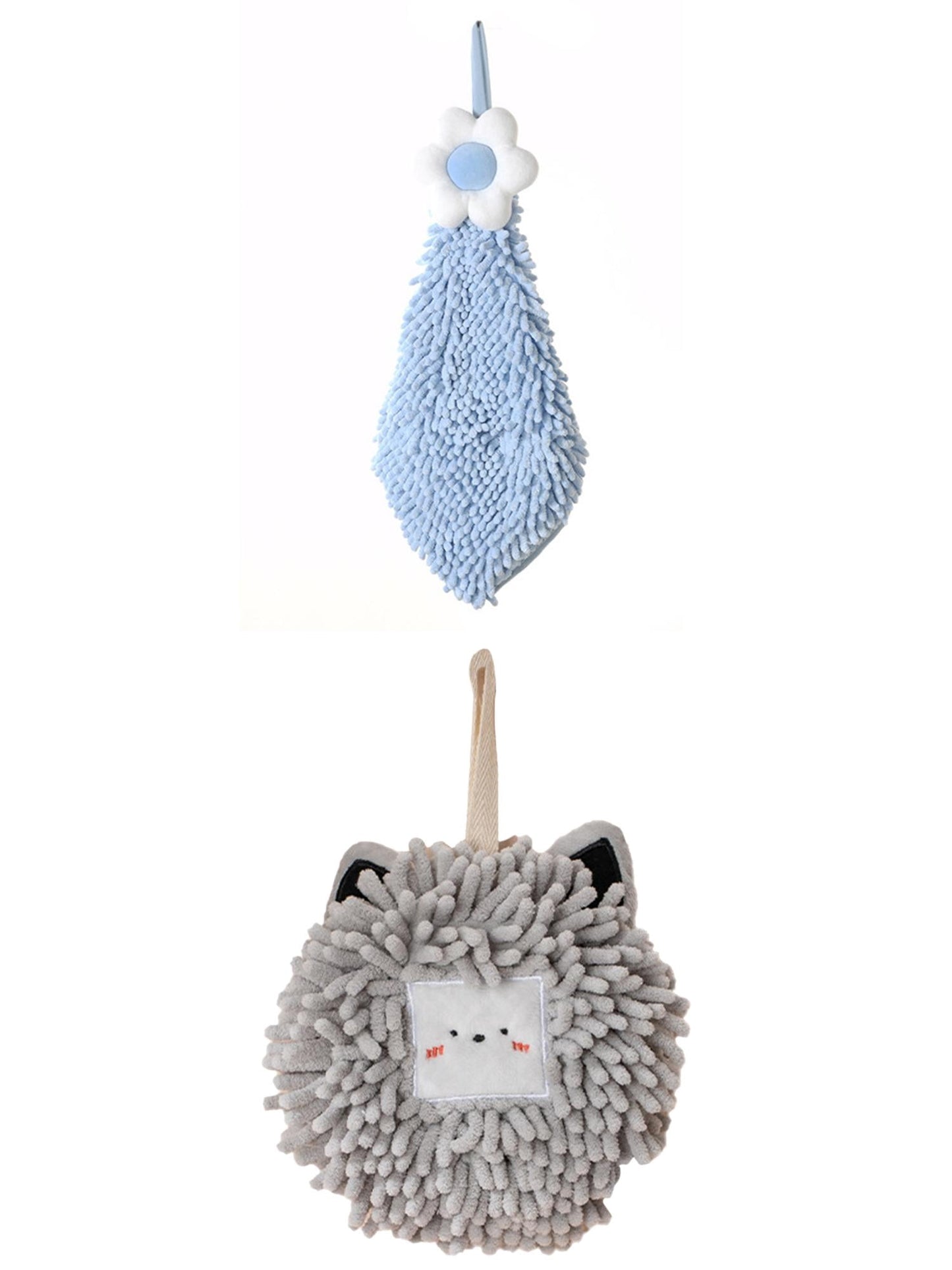 Unique Bargains 2 Pack Chenille Hand Towels 6" x 15"/7" x 7" Blue-2/Light Grey