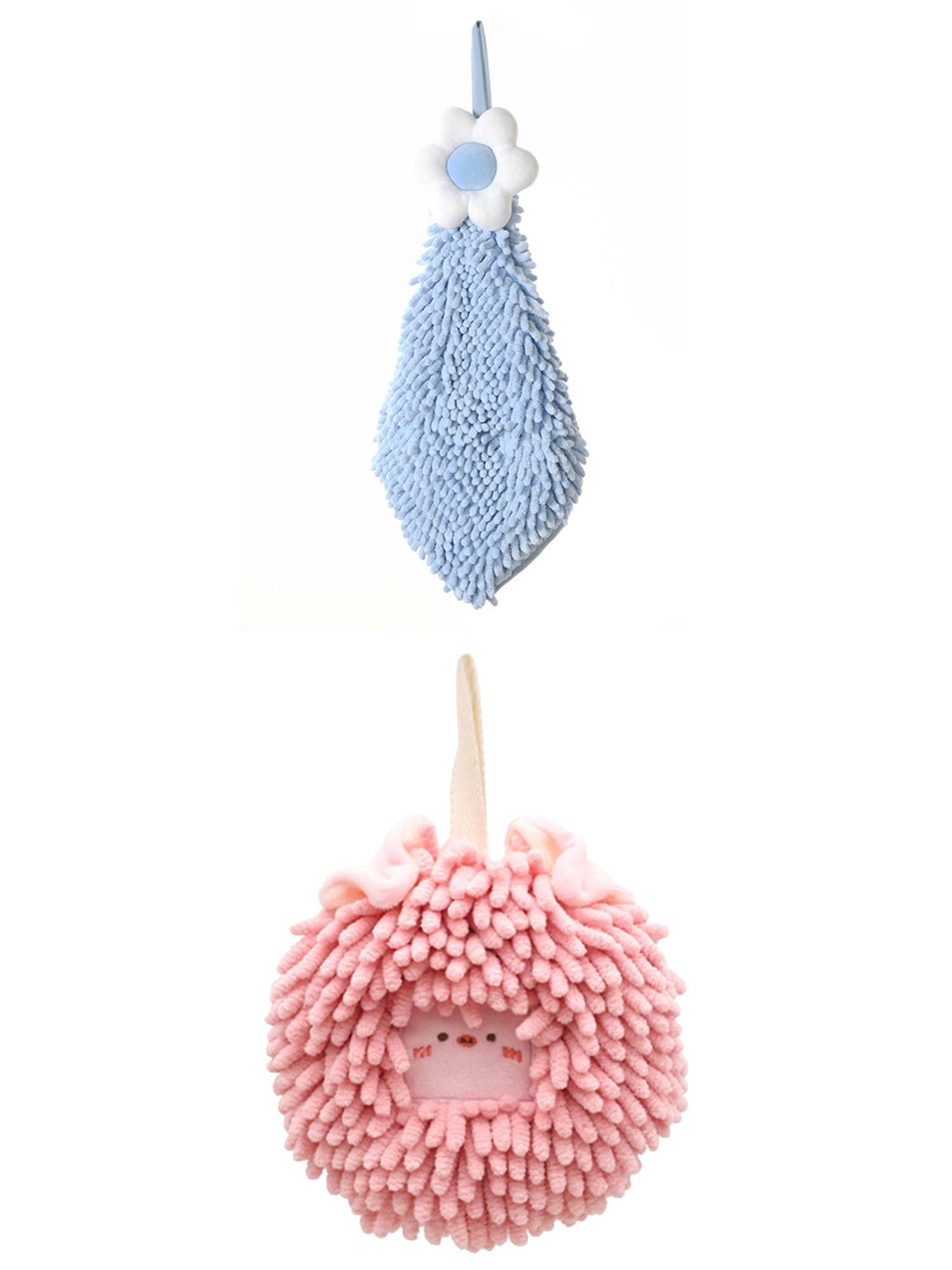 Unique Bargains 2 Pack Chenille Hand Towels 6" x 15"/7" x 7" Blue-2/Pink