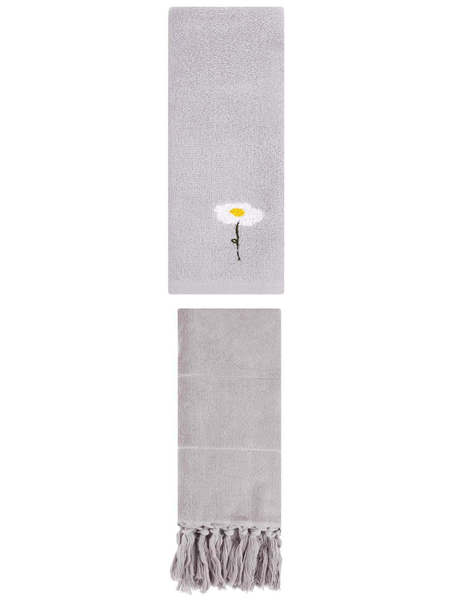 Unique Bargains 2 Pack Cotton Floral Hand Towel Grey 14"x30"/13"x30"