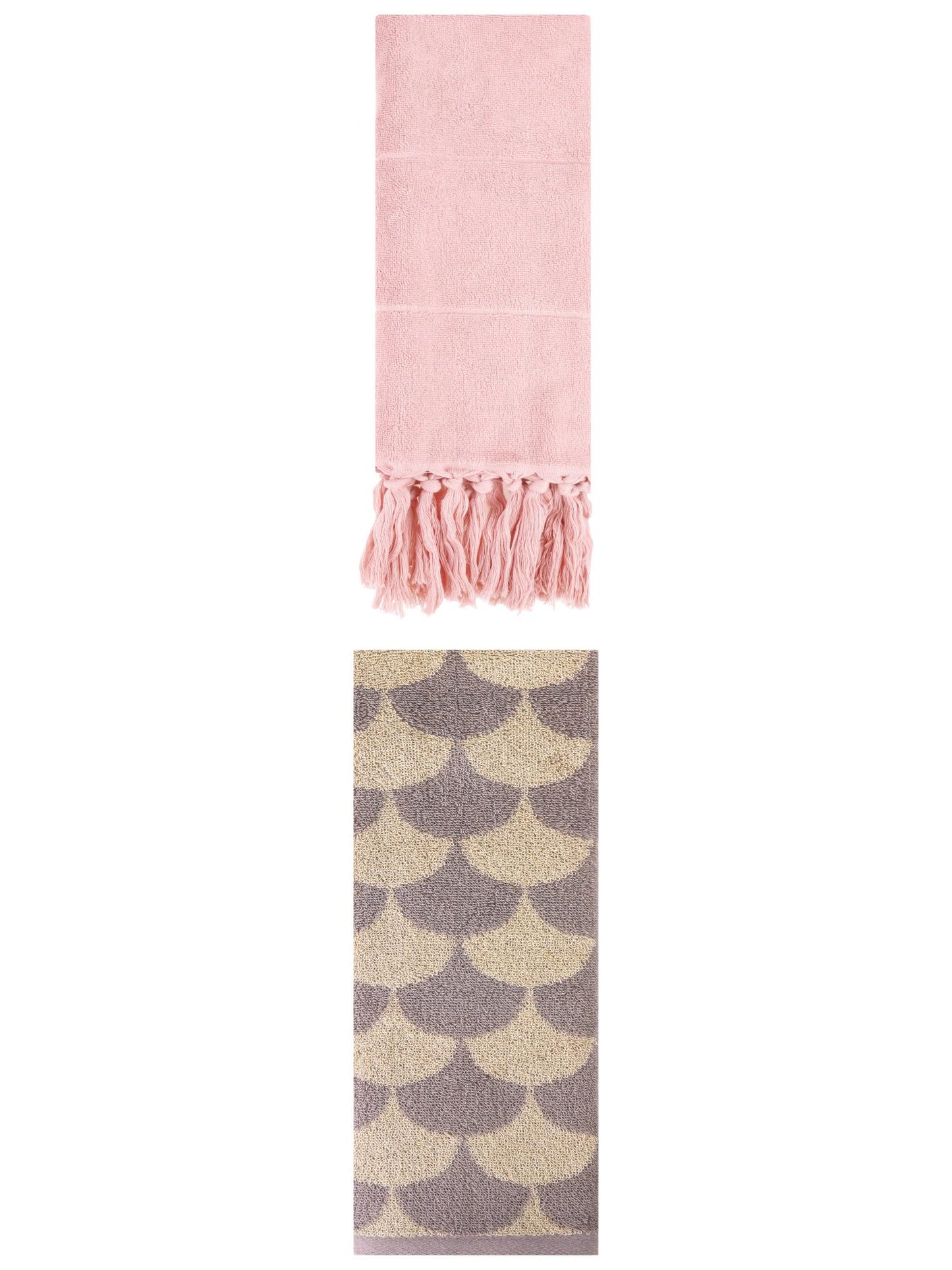 Unique Bargains 2 Pack Cotton Geometric Hand Towels Pink/Brown 14"x30"/13"x29"
