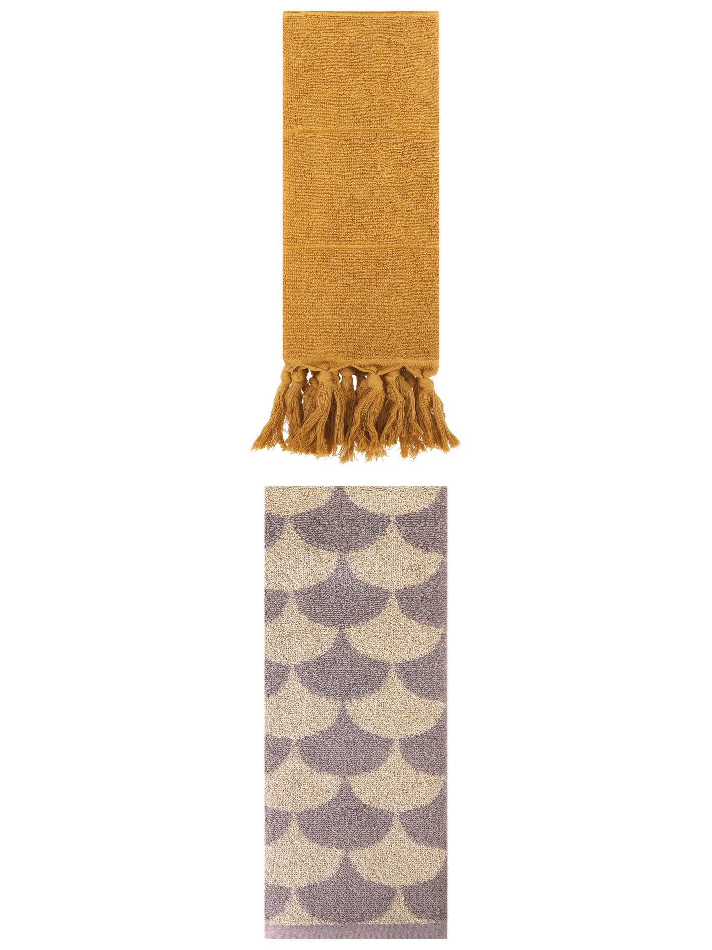 Unique Bargains 2 Pack Cotton Geometric Hand Towels Yellow/Brown 14"x30"/13"x29"