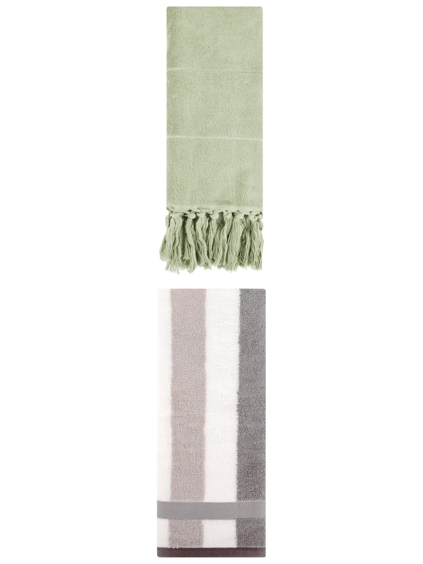 Unique Bargains 2 Pack Soft Decorative Hand Towel Green/Grey 14"x30"/13"x29"