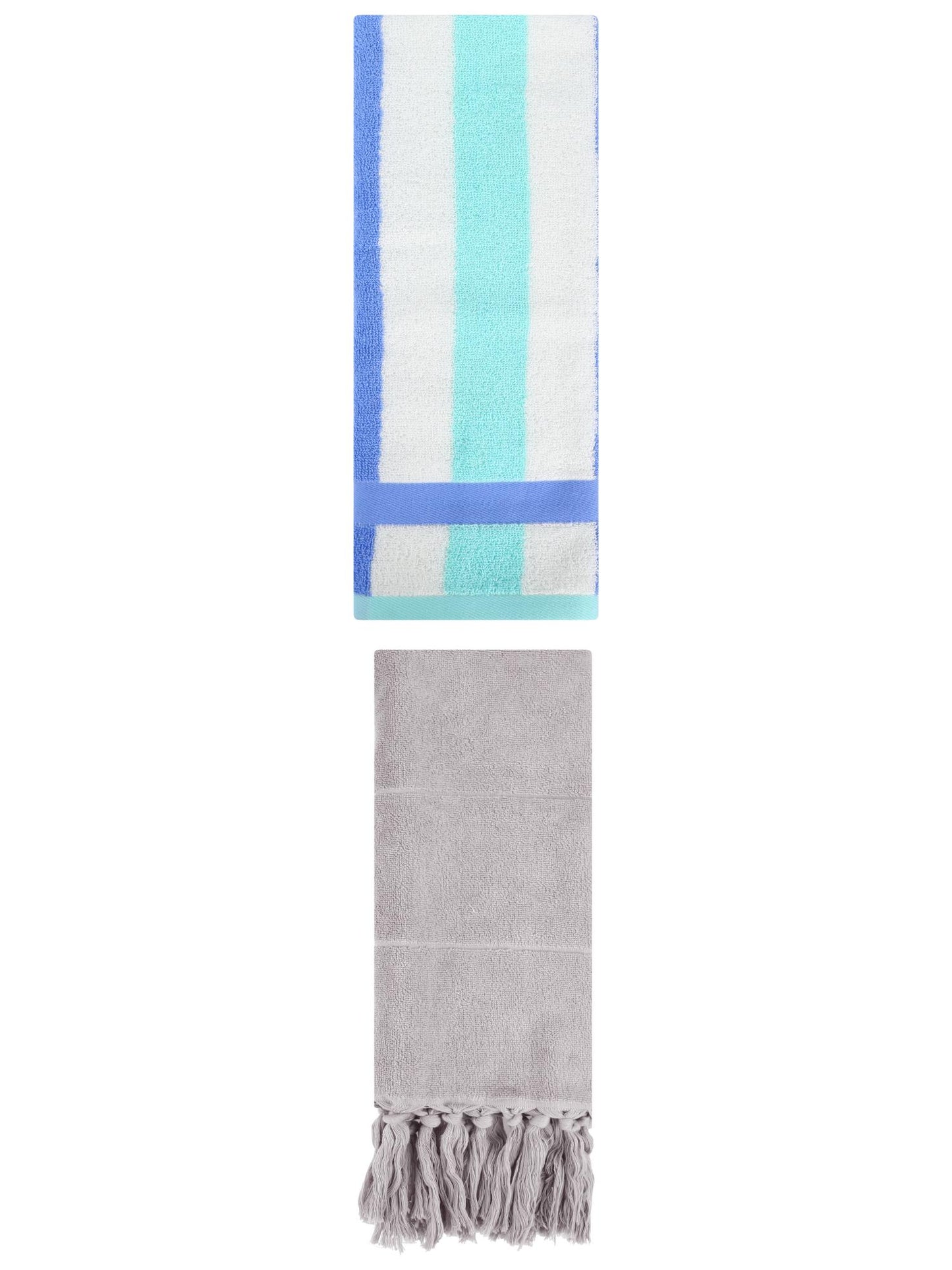Unique Bargains 2 Pack Soft Decorative Hand Towel Grey/Blue Green 14"x30"/13"x29"