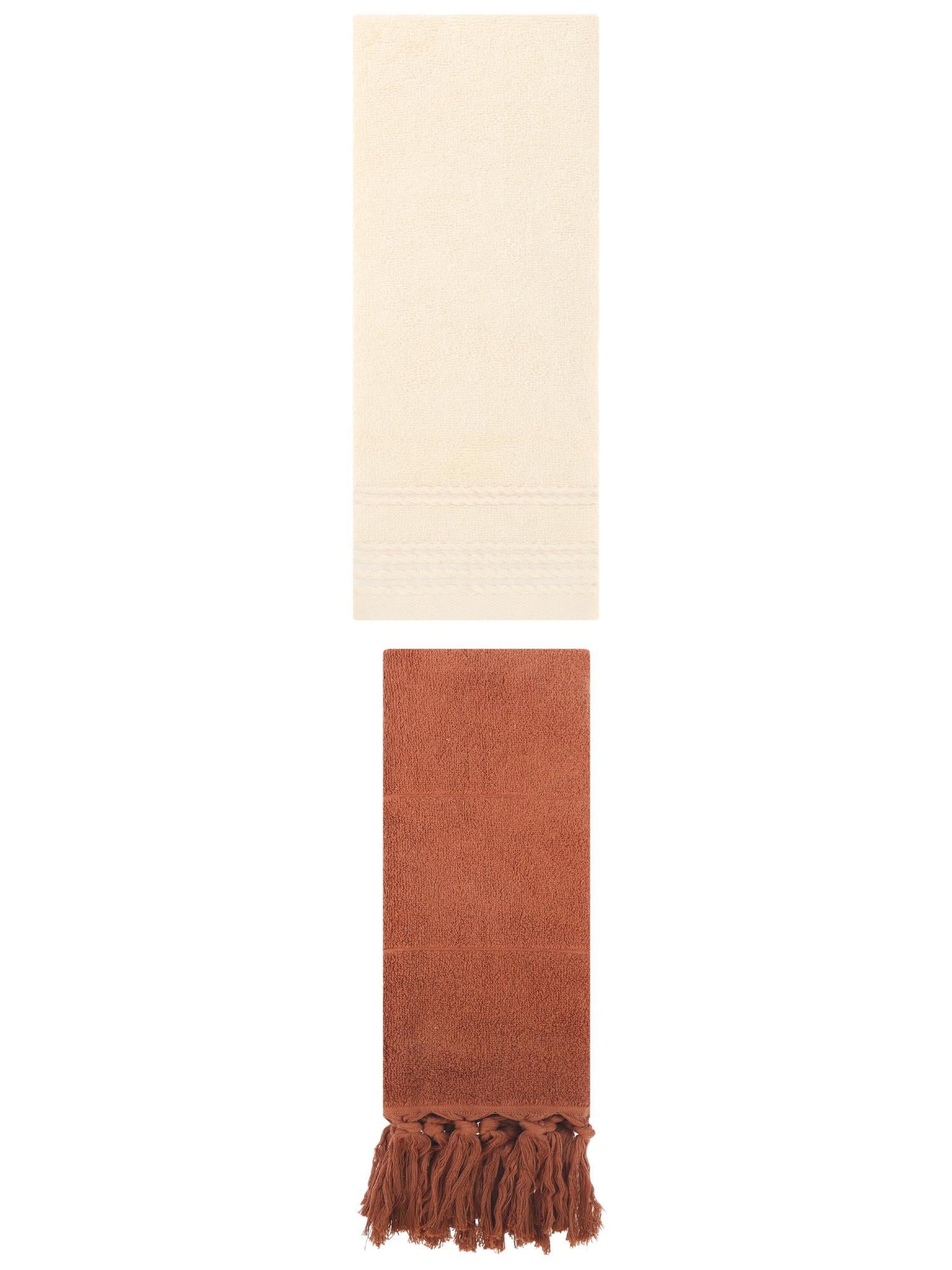 Unique Bargains 2 Pack Striped Tassels Hand Towels for Bathroom 14" x 30" Brown/Beige