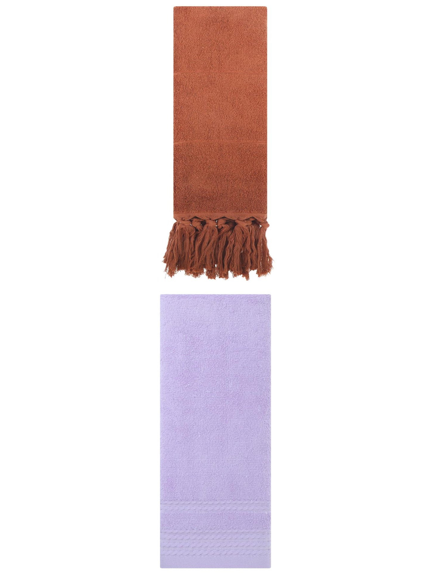 Unique Bargains 2 Pack Striped Tassels Hand Towels for Bathroom 14" x 30" Brown/Purple