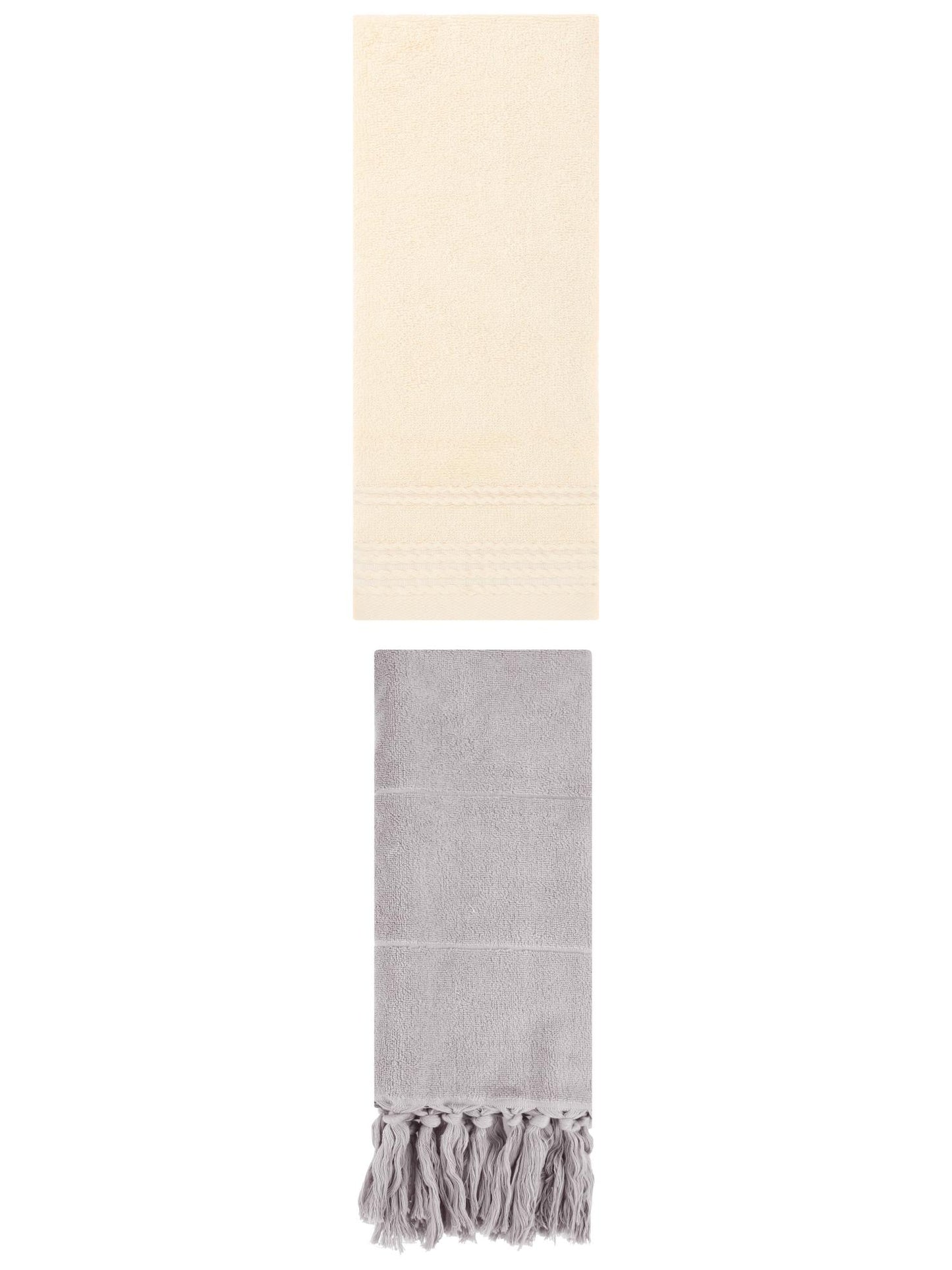 Unique Bargains 2 Pack Striped Tassels Hand Towels for Bathroom 14" x 30" Grey/Beige