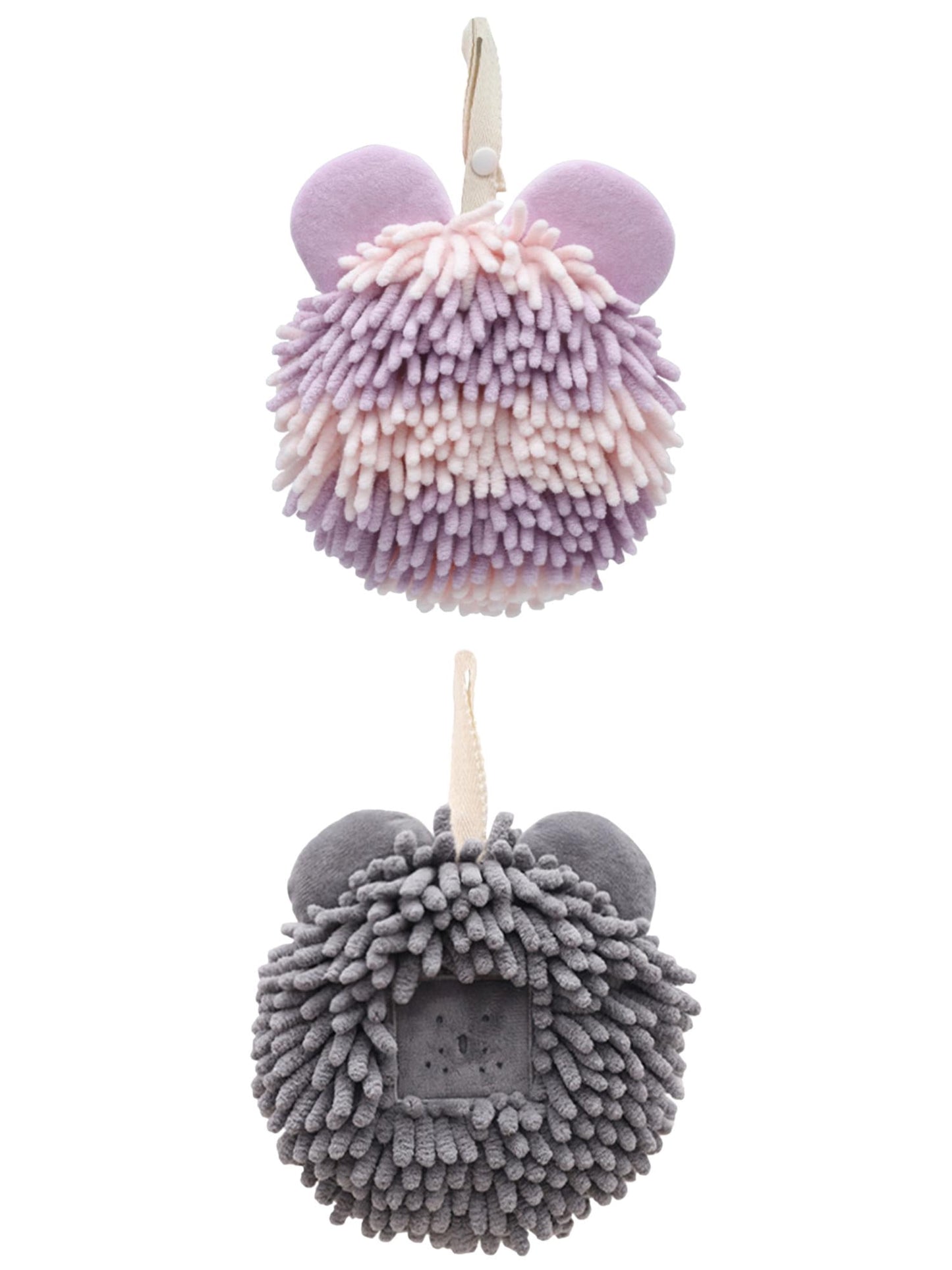 Unique Bargains 2 Packs Chenille Cute Fuzzy Hand Towels 7" x 7" Dark Grey/Purple