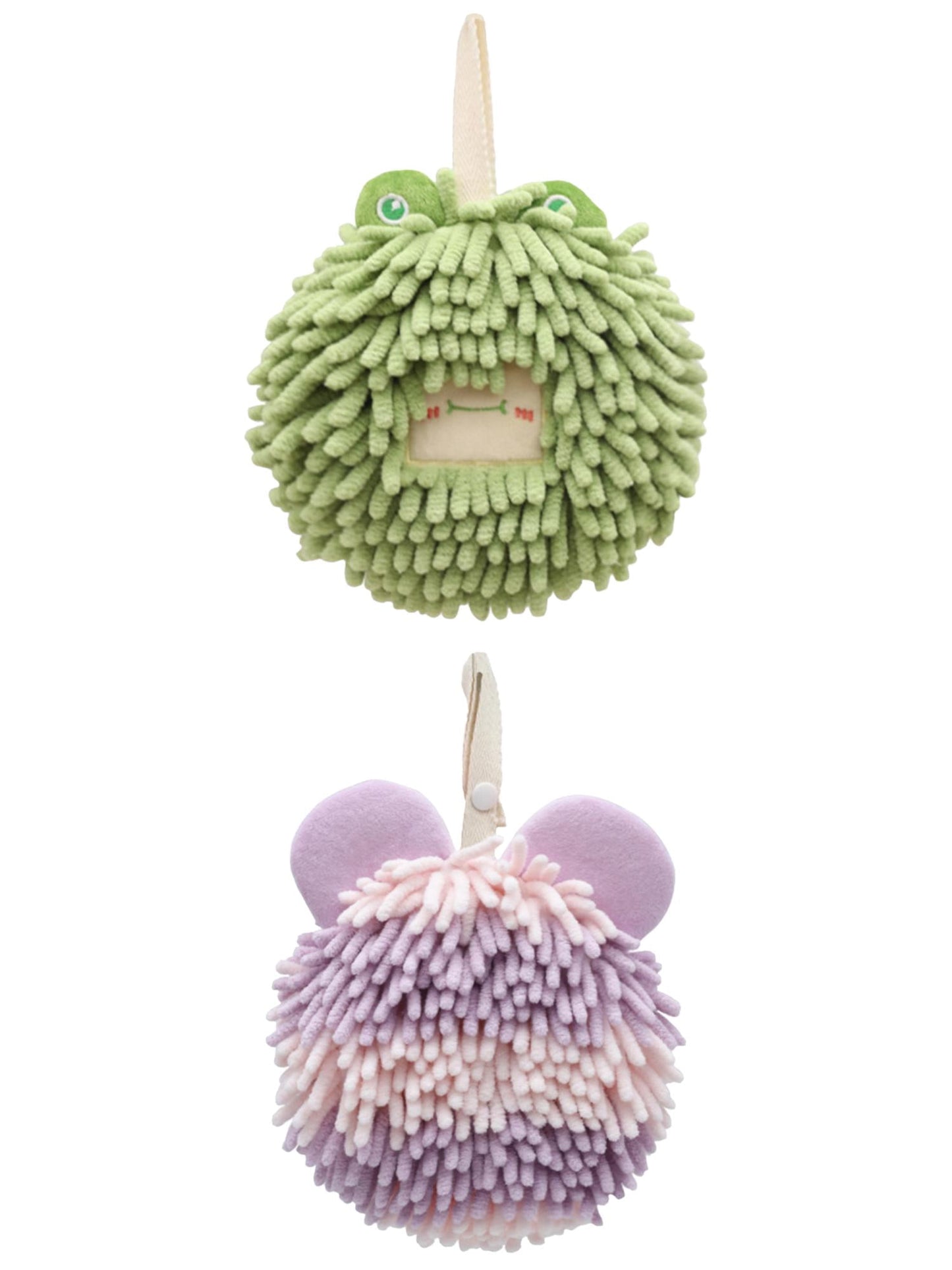 Unique Bargains 2 Packs Chenille Cute Fuzzy Hand Towels 7" x 7" Green/Purple