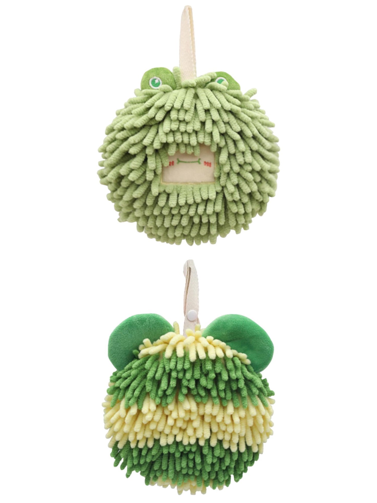 Unique Bargains 2 Packs Chenille Cute Fuzzy Hand Towels 7" x 7" Green