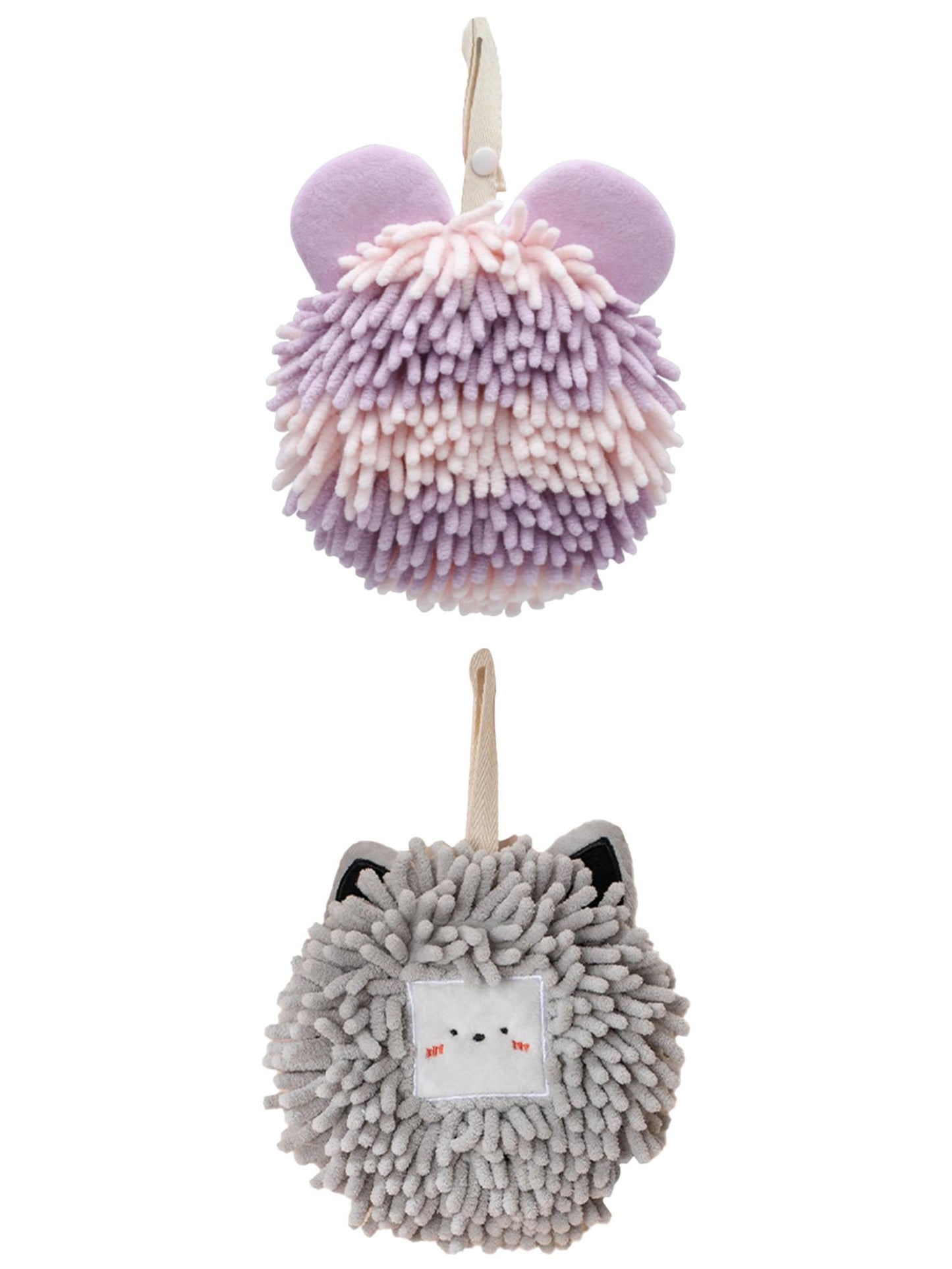 Unique Bargains 2 Packs Chenille Cute Fuzzy Hand Towels 7" x 7" Light Grey/Purple