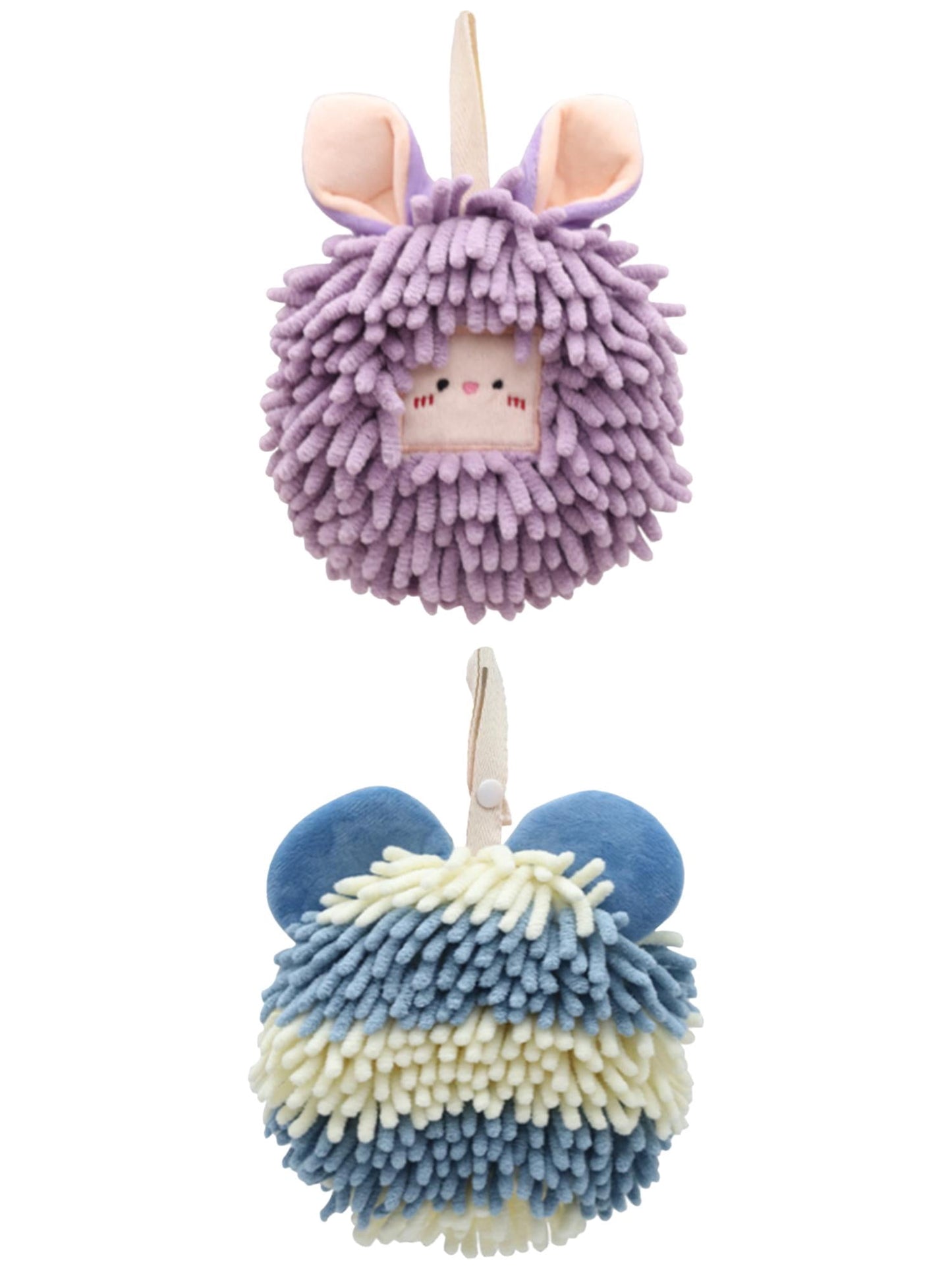 Unique Bargains 2 Packs Chenille Cute Fuzzy Hand Towels 7" x 7" Purple/Blue
