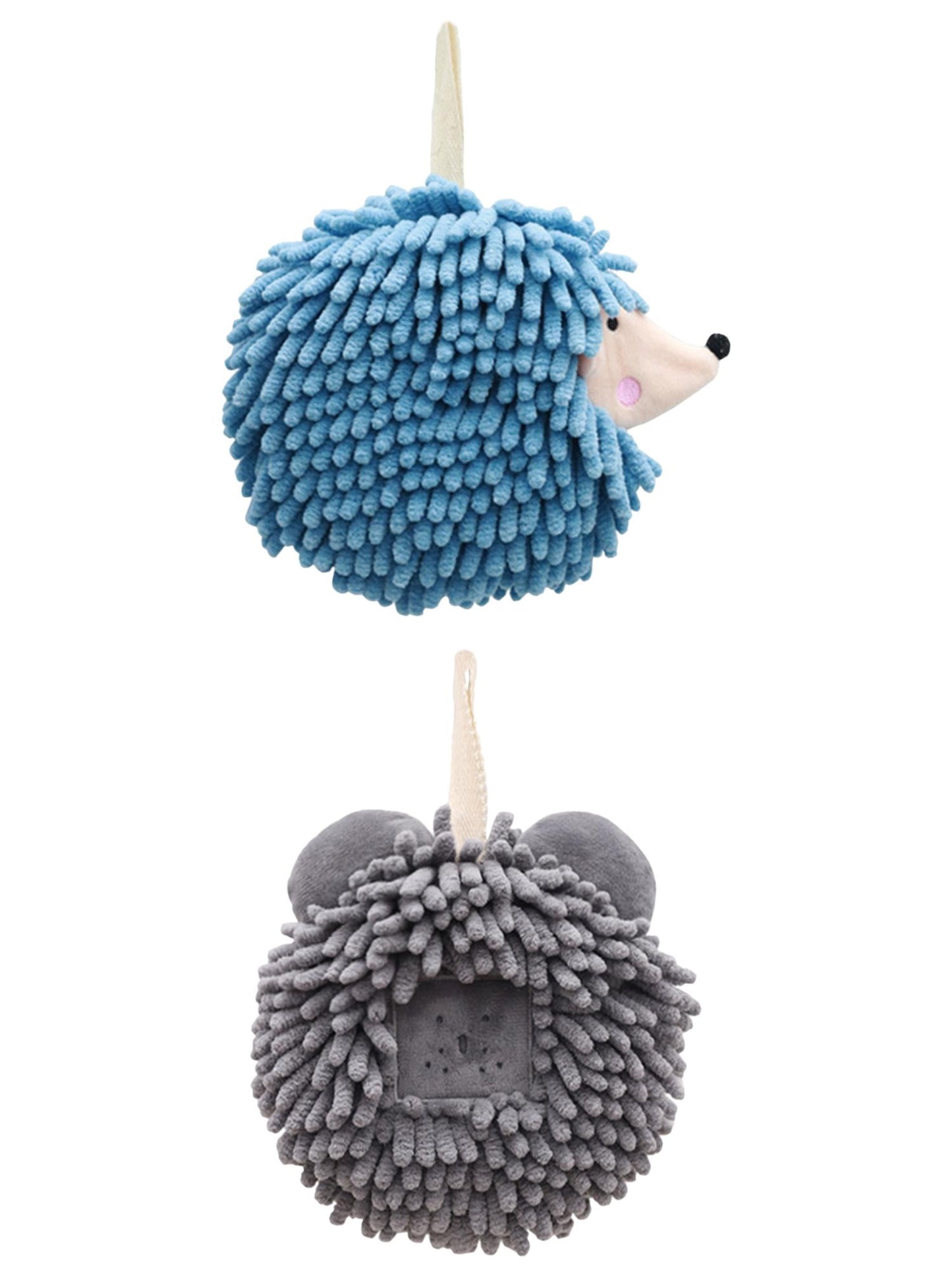 Unique Bargains 2 Packs Chenille Fuzzy Ball Hand Towels Set of 1 Dark Grey/Blue