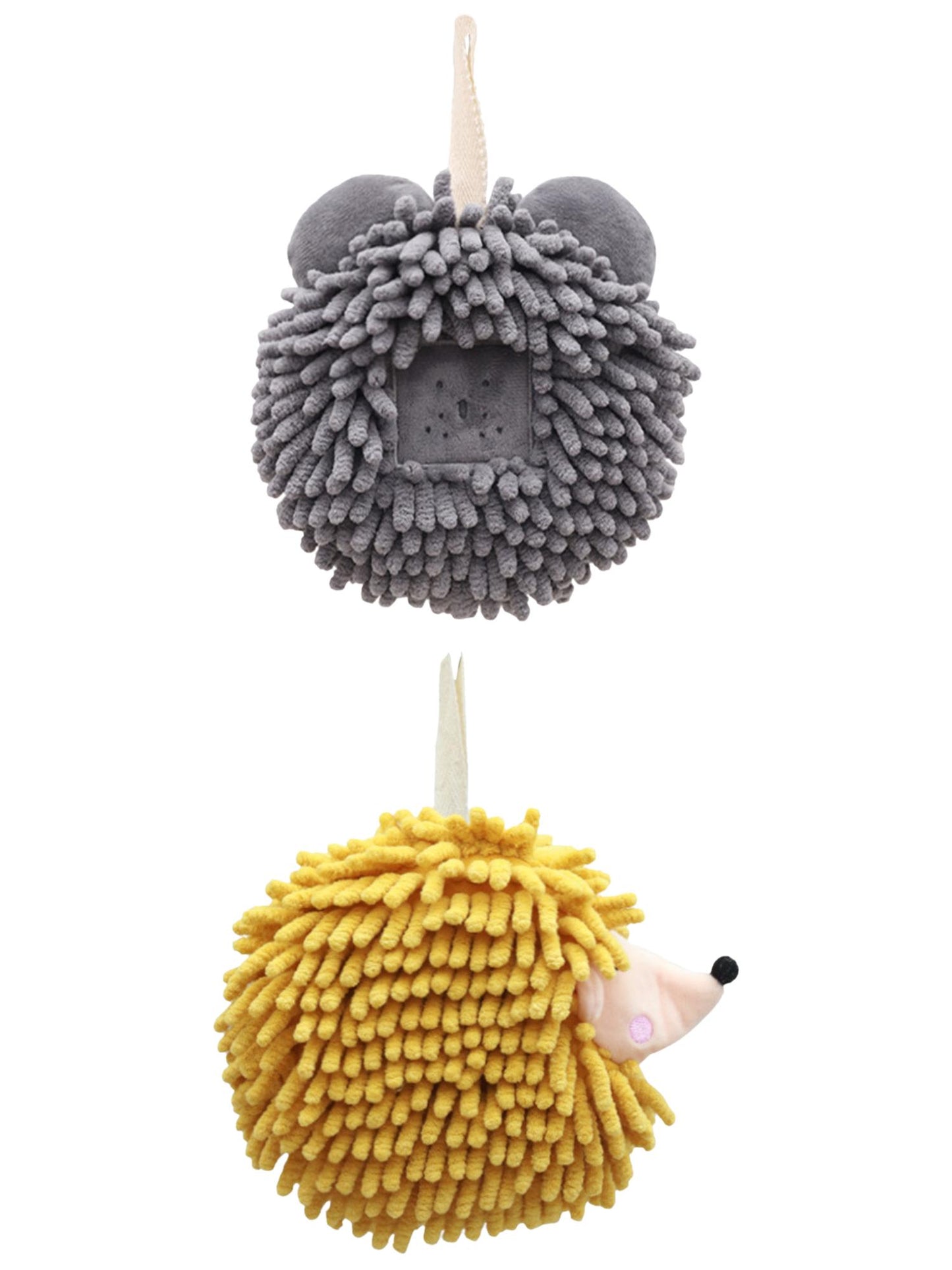 Unique Bargains 2 Packs Chenille Fuzzy Ball Hand Towels Set of 1 Dark Grey/Yellow