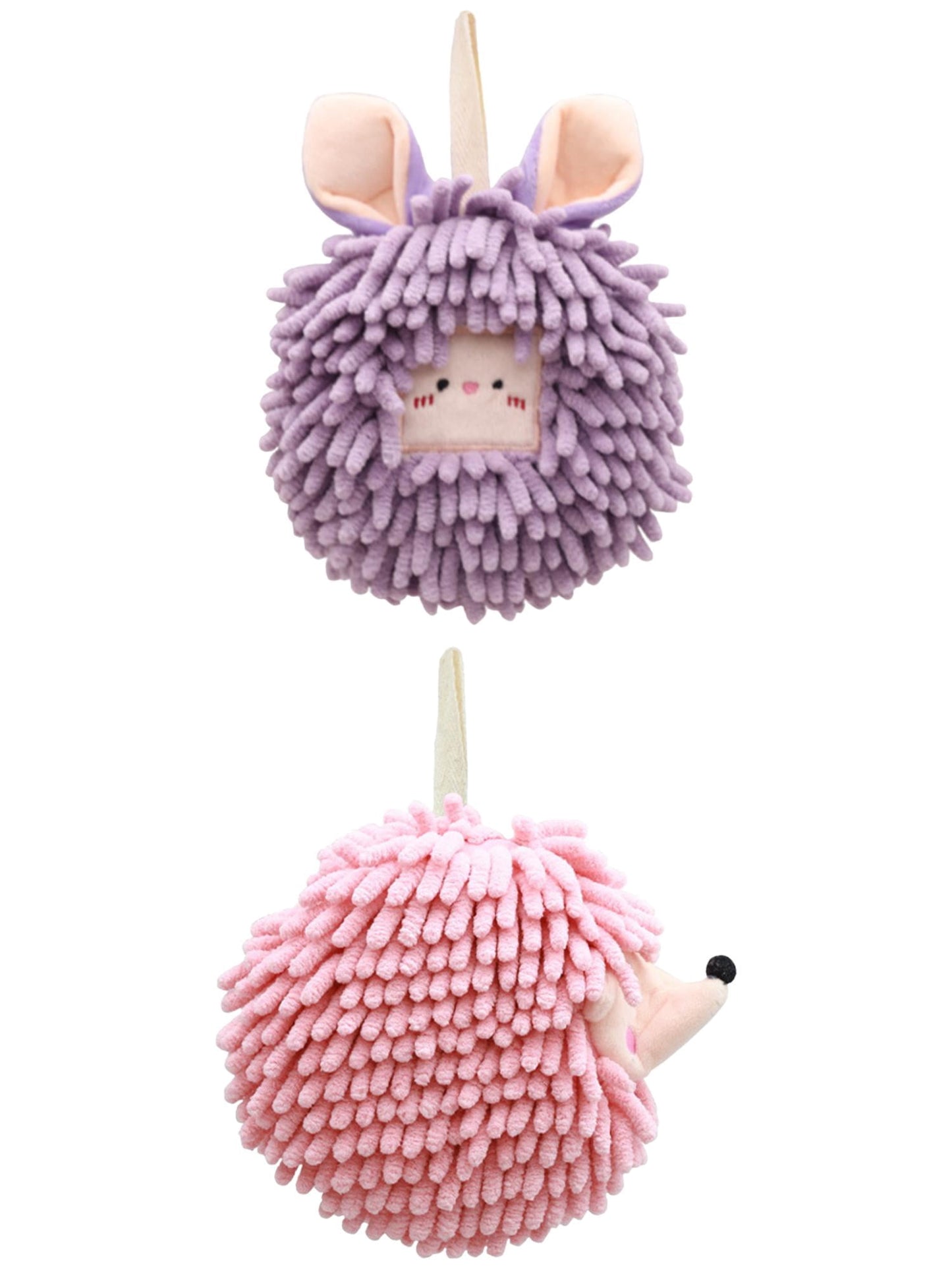 Unique Bargains 2 Packs Chenille Fuzzy Ball Hand Towels Set of 1 Purple/Pink
