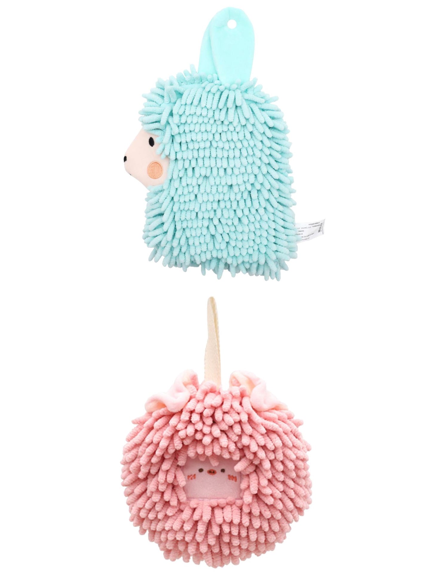 Unique Bargains 2 Packs Chenille Fuzzy Hand Towels 7" x 7"/7" x 11" Pink/Green