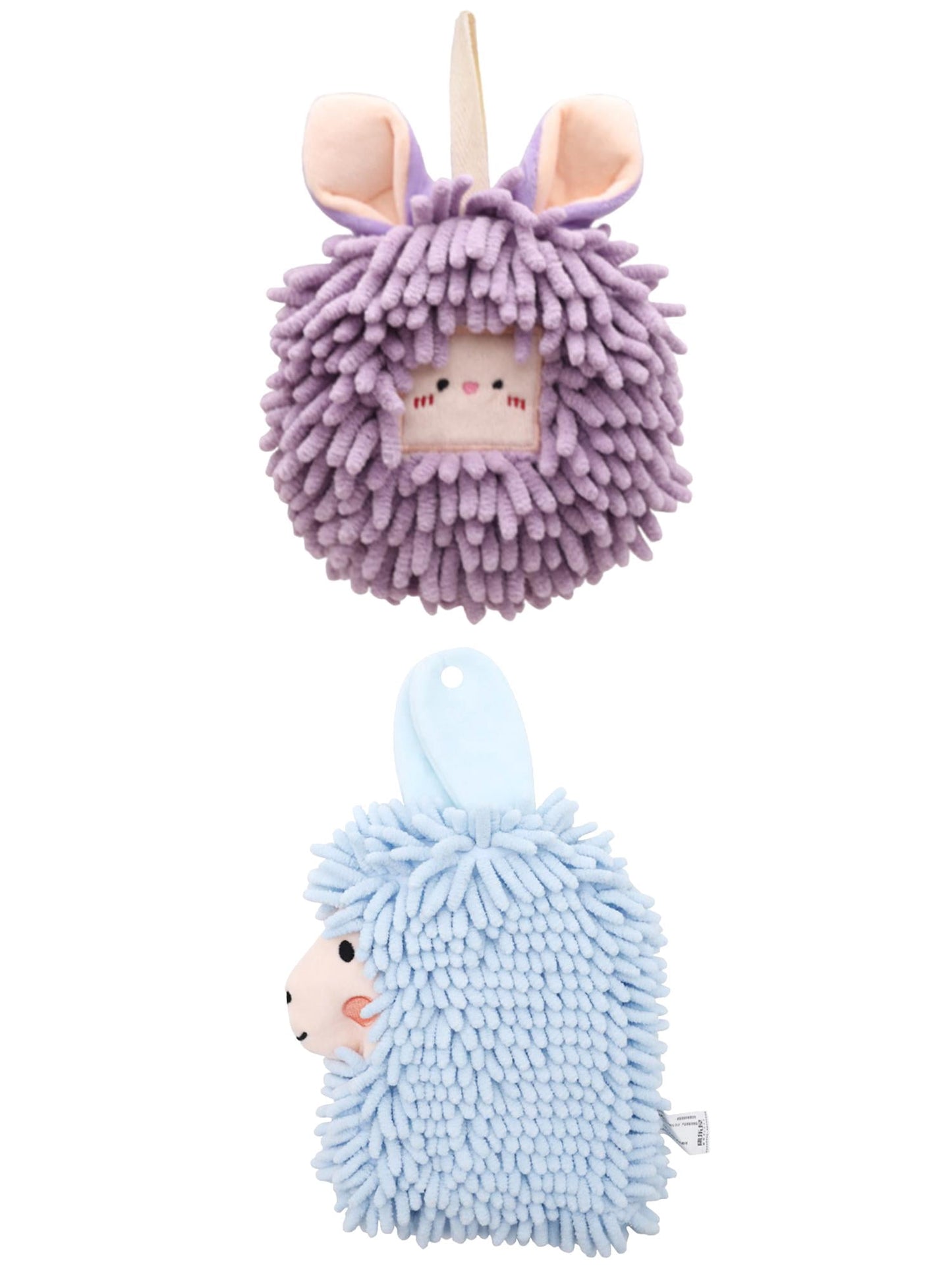Unique Bargains 2 Packs Chenille Fuzzy Hand Towels 7" x 7"/7" x 11" Purple/Blue