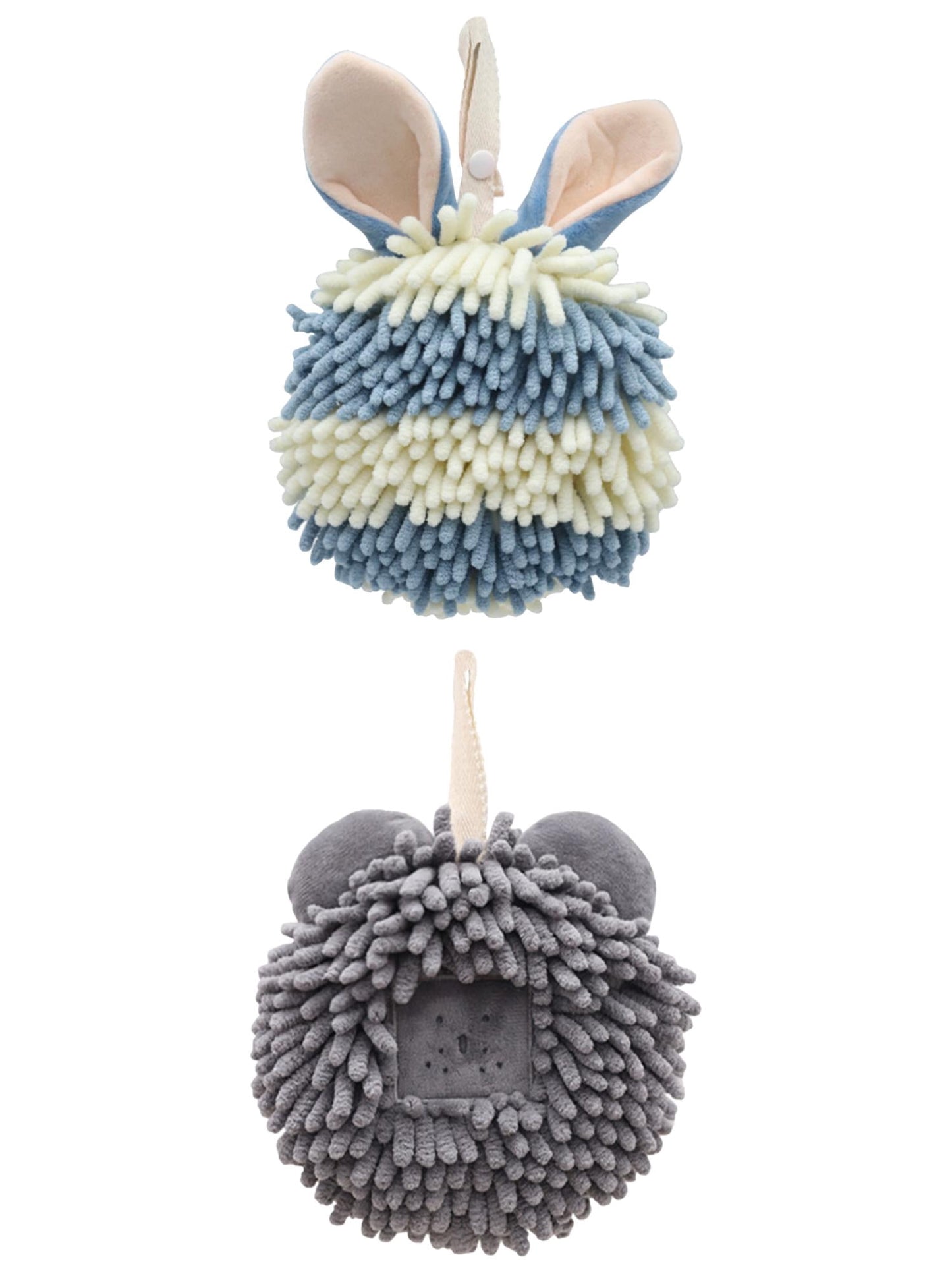 Unique Bargains 2 Packs Chenille Fuzzy Hand Towels 7" x 7" Dark Grey/Blue