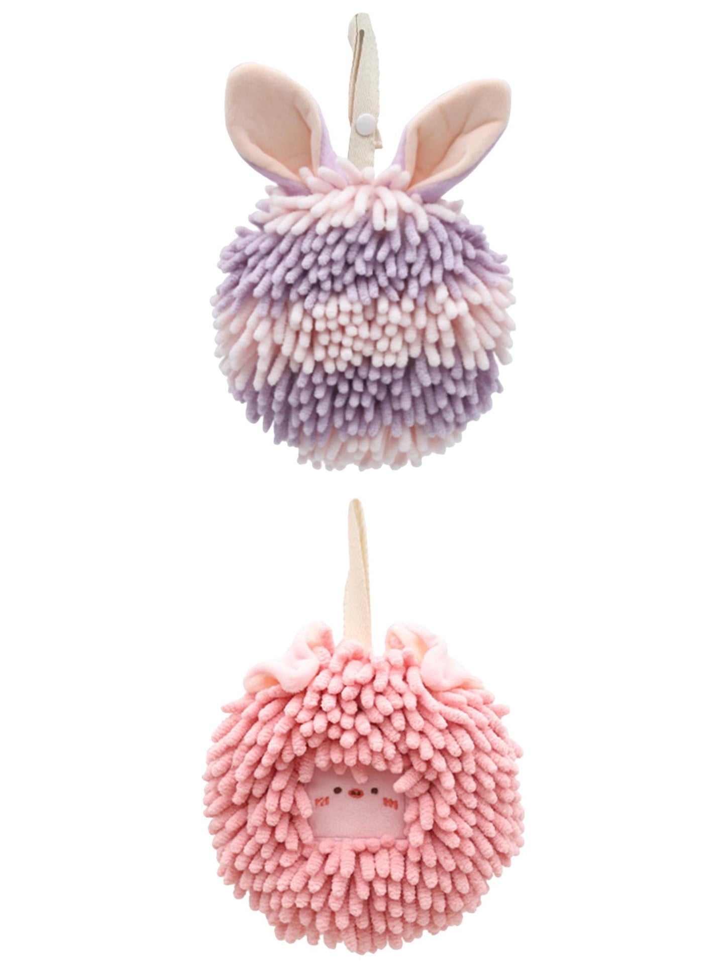 Unique Bargains 2 Packs Chenille Fuzzy Hand Towels 7" x 7" Pink/Purple