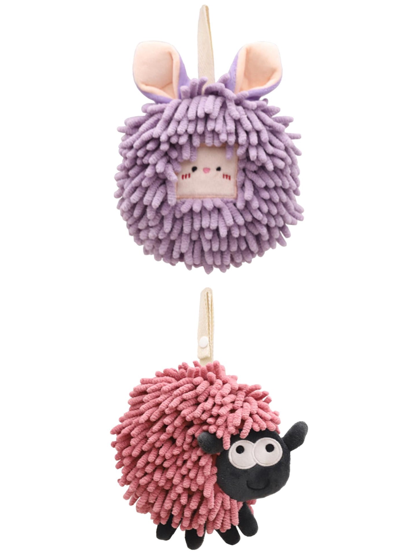 Unique Bargains 2 Packs Cute Chenille Fuzzy Ball Hand Towels 7" x 7" Purple