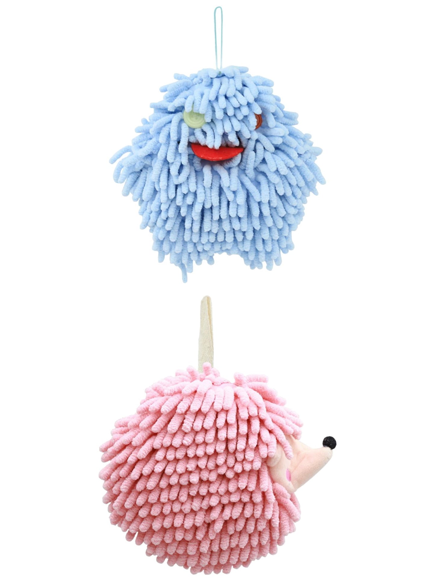 Unique Bargains 2 Packs Fuzzy Ball Hand Towels 7" x 7" Blue/Pink