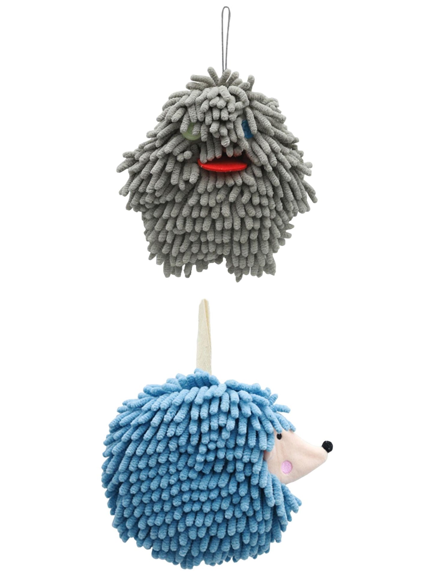 Unique Bargains 2 Packs Fuzzy Ball Hand Towels 7" x 7" Grey-2/Blue
