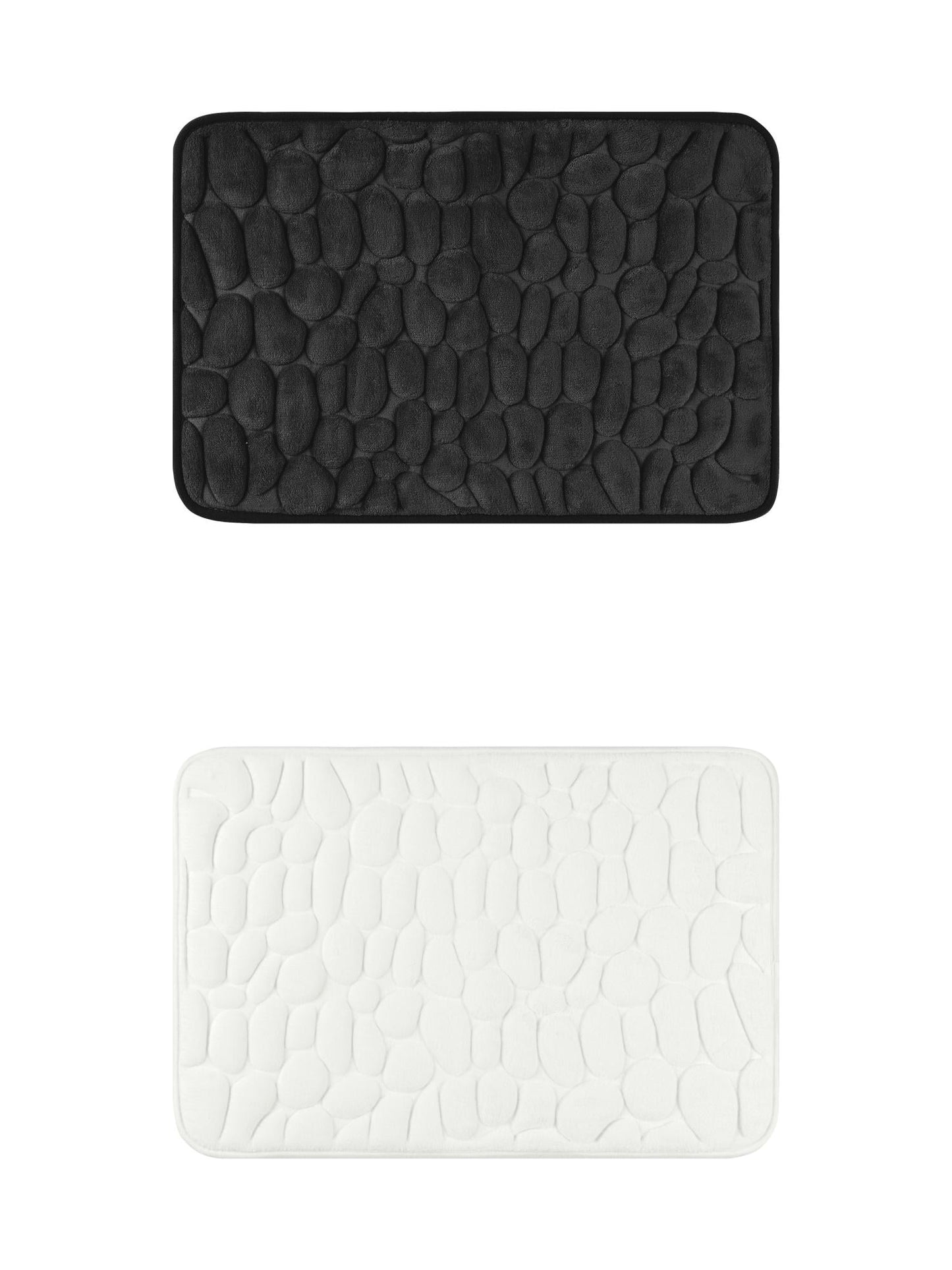 Unique Bargains 2 Pcs Bath Mat Quick Dry Bath Mats Black/Milky White 16" x 24"