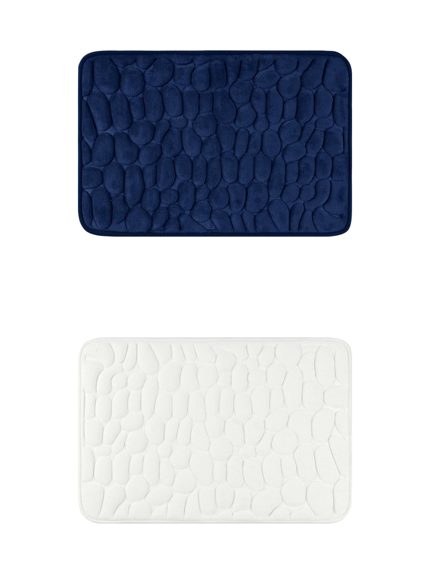 Unique Bargains 2 Pcs Bath Mat Quick Dry Bath Mats Milky White/Navy Blue 16" x 24"