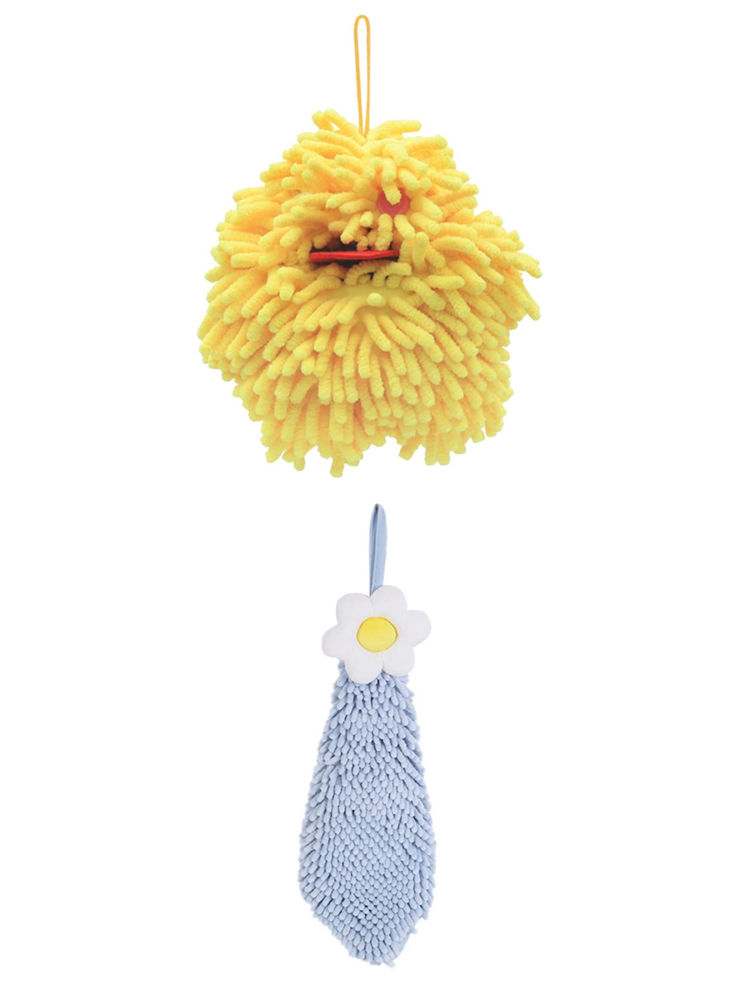 Unique Bargains 2 Pcs Chenille Hand Towel 6" x 15"/7" x 7" Blue-1/Yellow