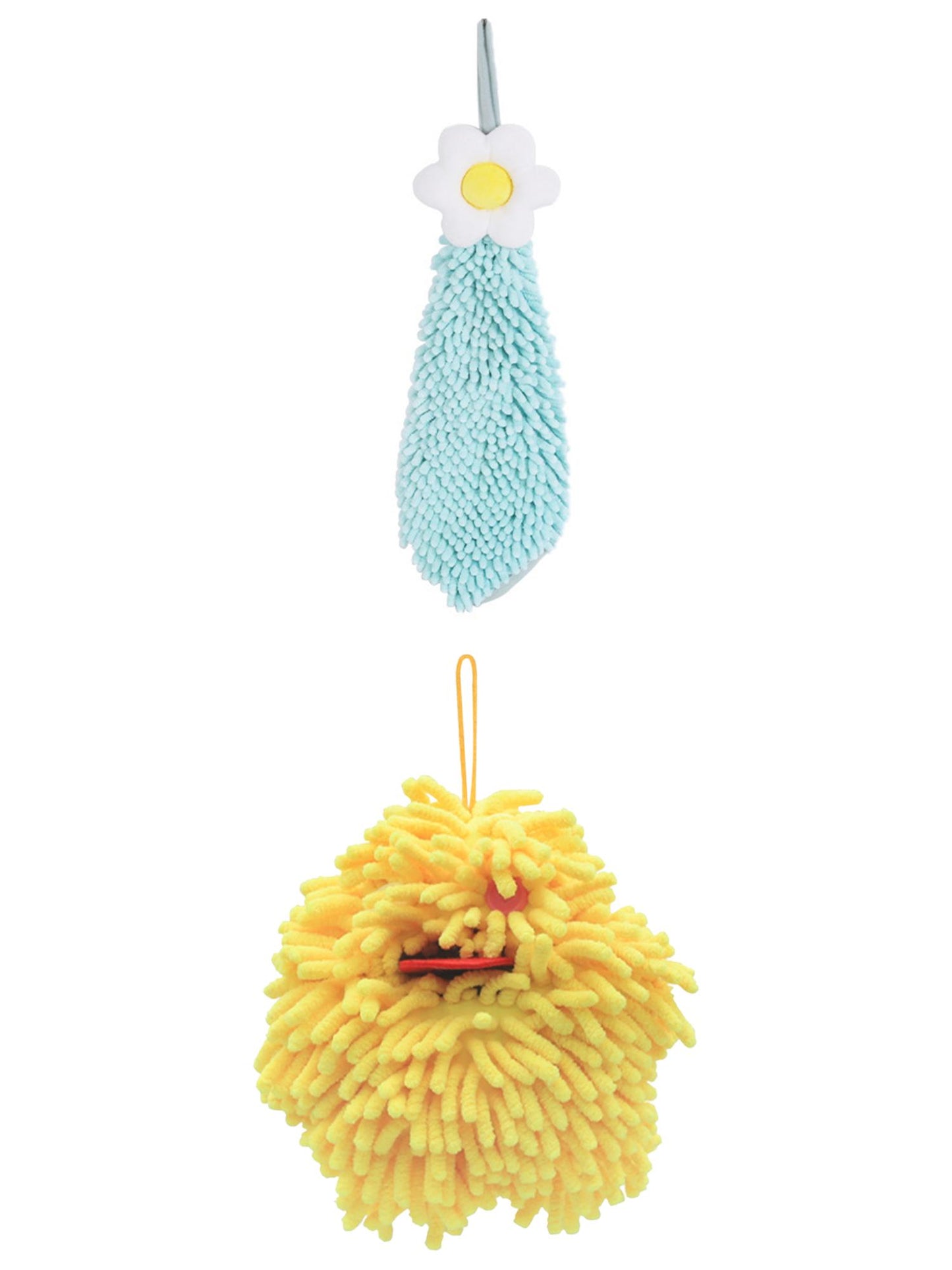 Unique Bargains 2 Pcs Chenille Hand Towel 6" x 15"/7" x 7" Green/Yellow
