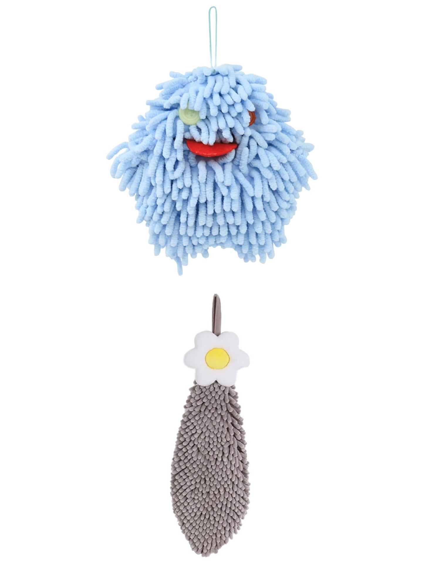 Unique Bargains 2 Pcs Chenille Hand Towel 6" x 15"/7" x 7" Grey/Blue