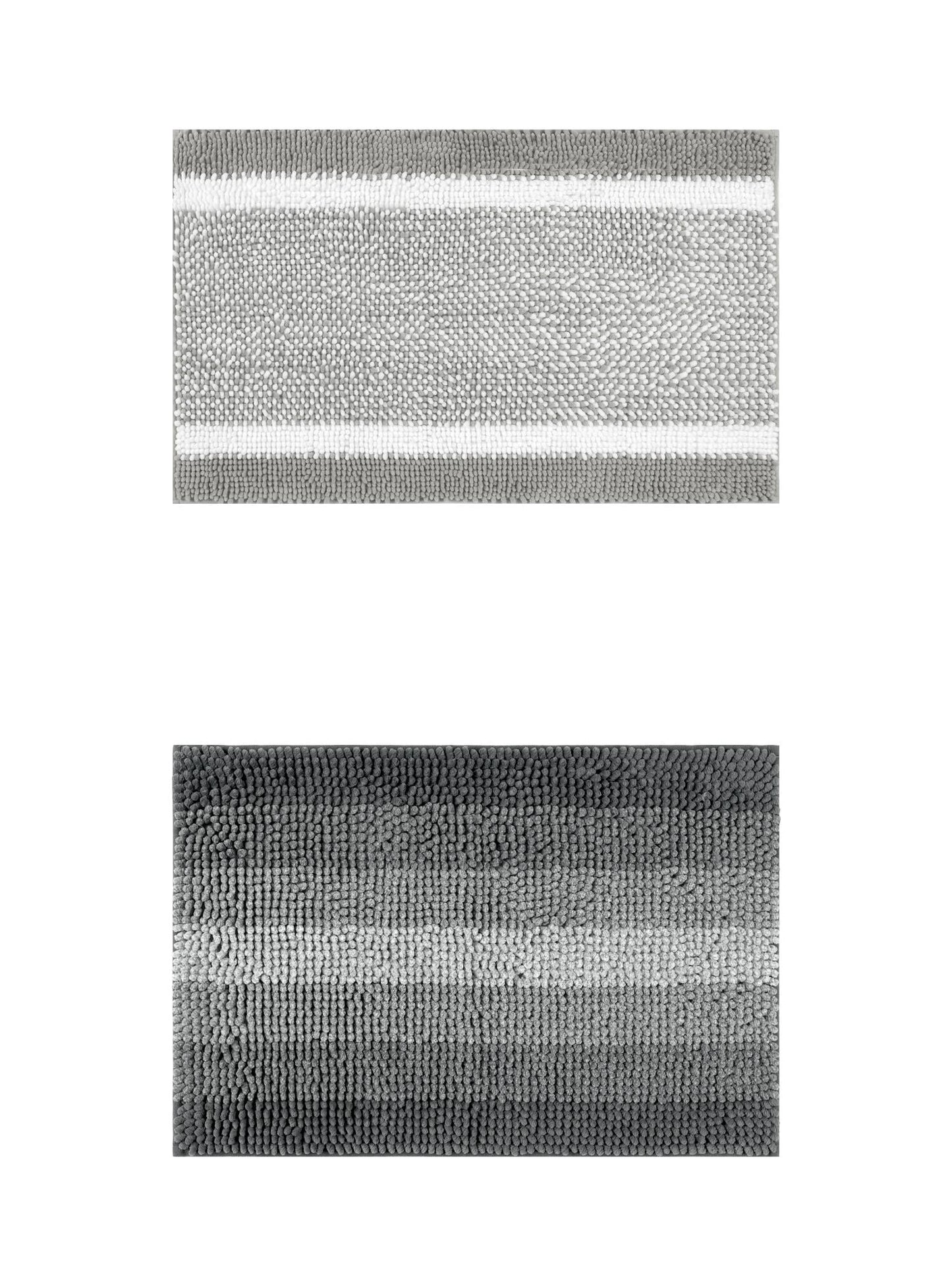 Unique Bargains 2 Pcs Chenille Soft Plush Shaggy Bathroom Rug Black/Grey 16" x 24"