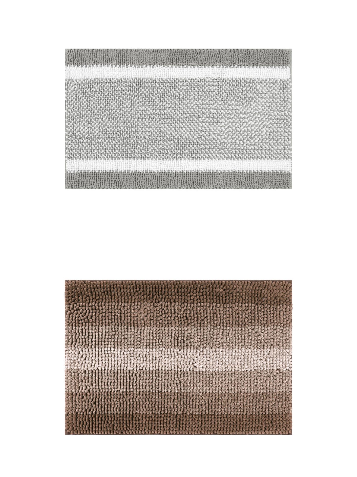 Unique Bargains 2 Pcs Chenille Soft Plush Shaggy Bathroom Rug Coffee/Grey 16" x 24"