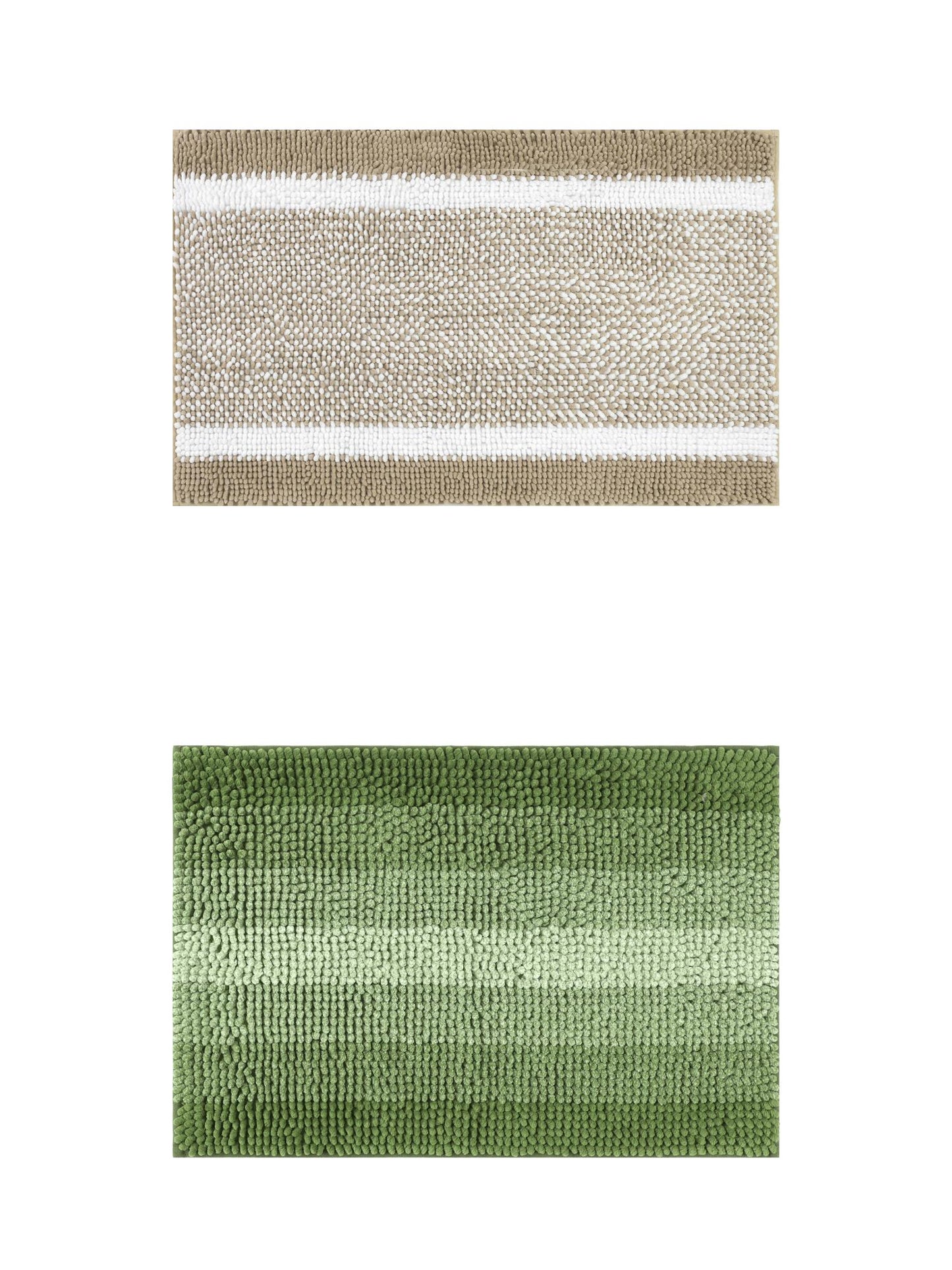 Unique Bargains 2 Pcs Chenille Soft Plush Shaggy Bathroom Rug Green/Khaki 20" x 32"