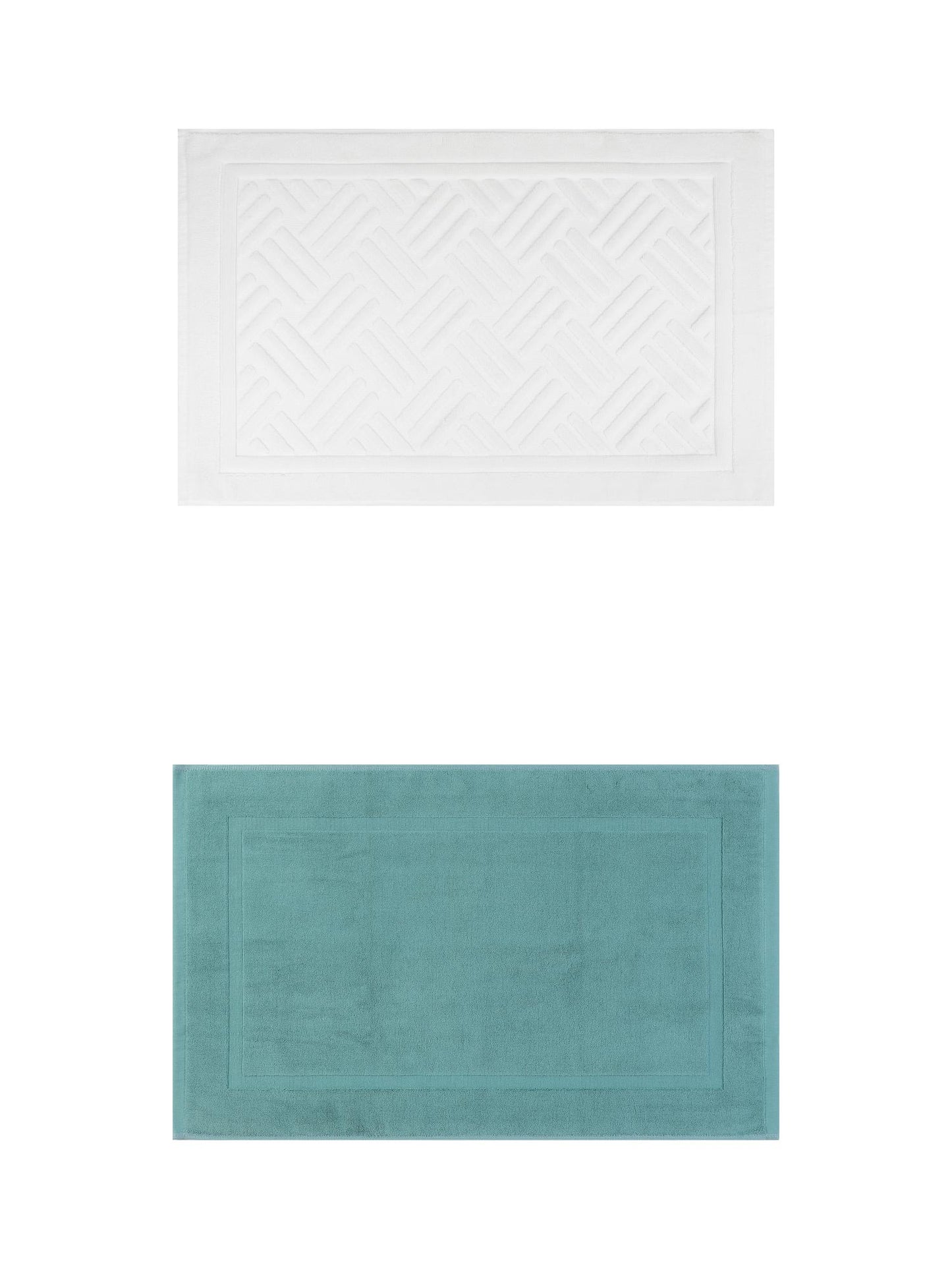Unique Bargains 2 Pcs Cotton Banded Reversible Soft Bath Rug Blue/Beige 16" x 24"