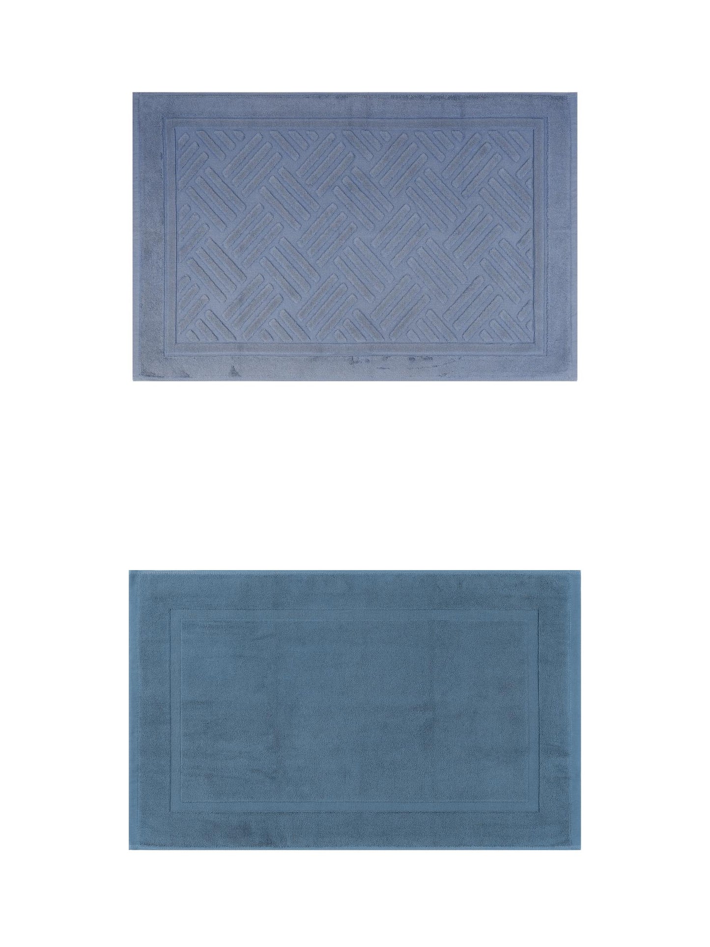 Unique Bargains 2 Pcs Cotton Banded Reversible Soft Bath Rug Dark Blue/Blue 16" x 24"